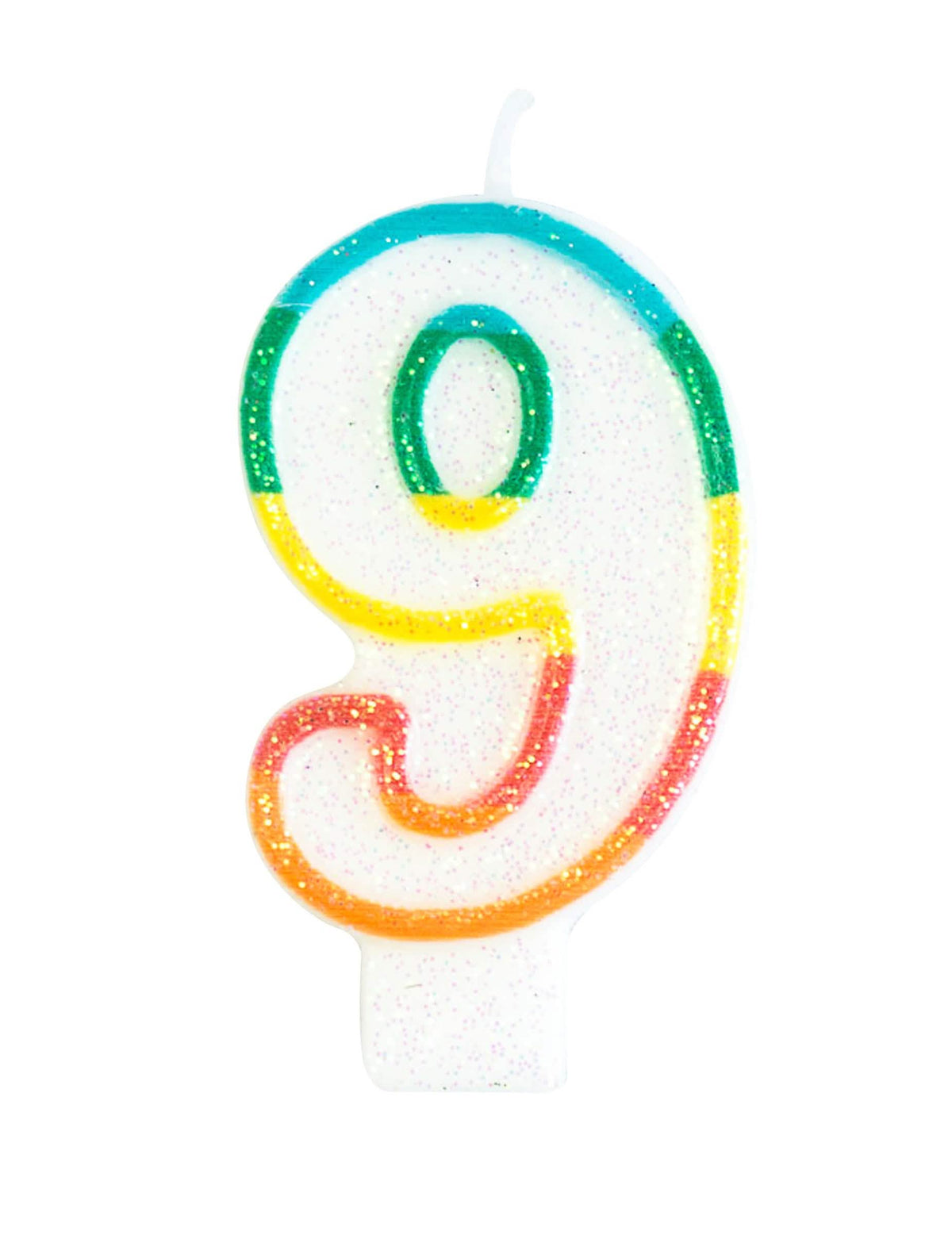 lumânare aniversare cifra 9 pentru petrecere multicoloră cu sclipici