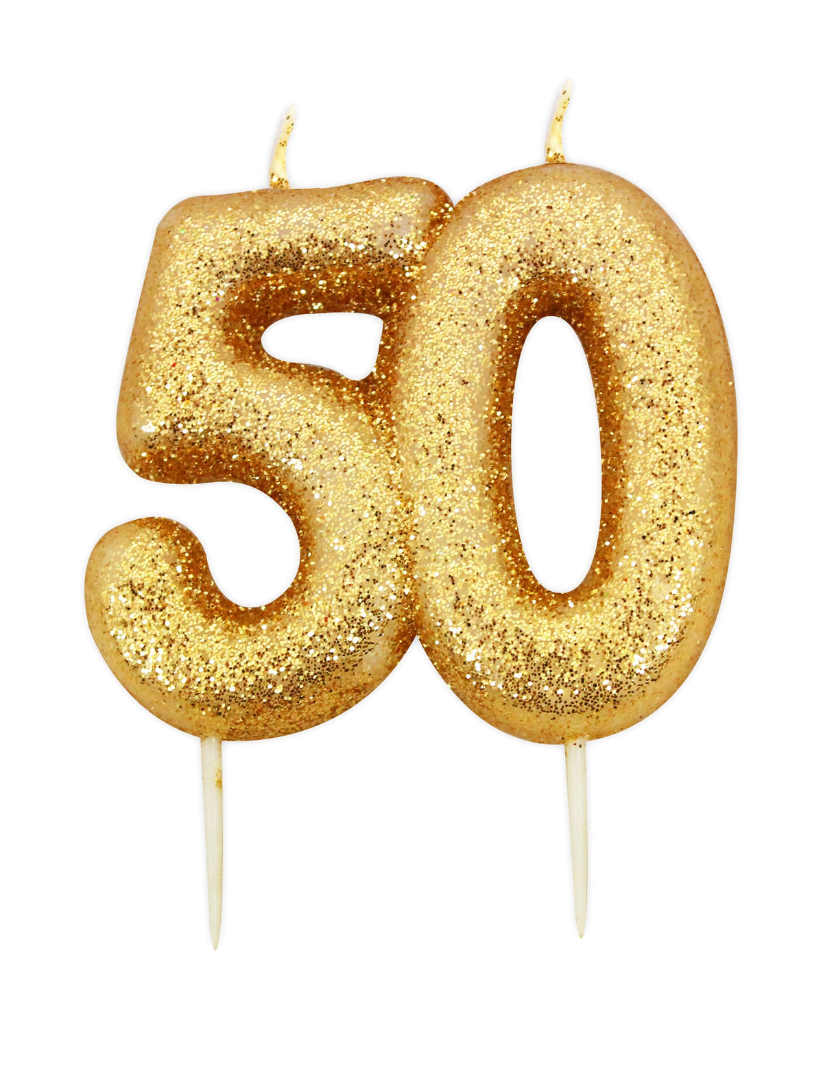 Bougie d'anniversaire sur pique 50 ans pour gâteau doré pailleté