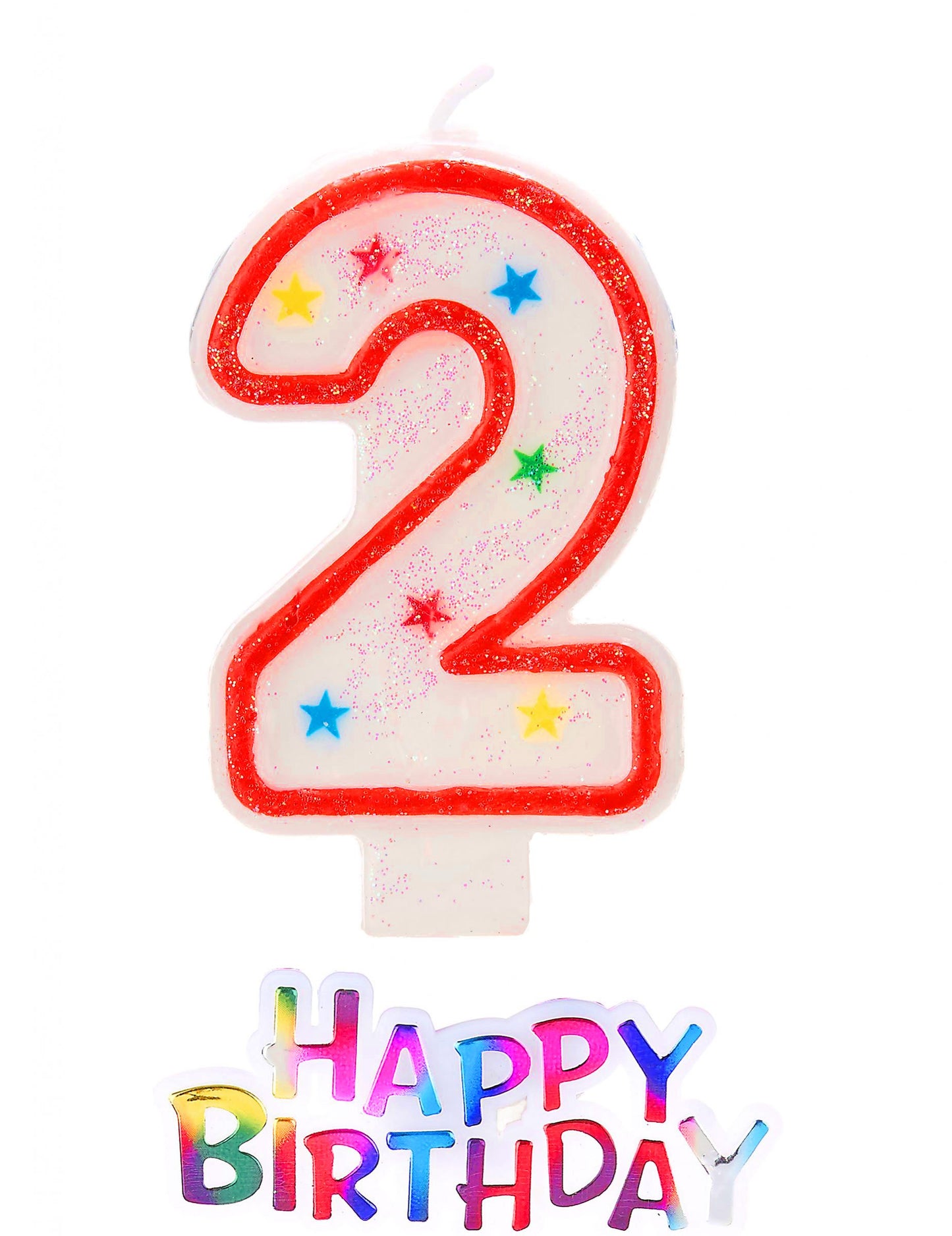 Lumânare în formă de stea, cifră 2 cu sclipici, happy birthday
