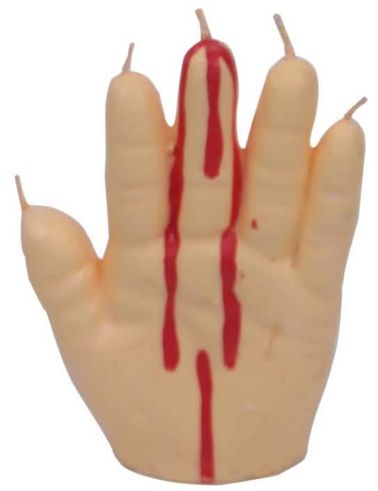 Lumânare mână sângerândă culoarea pielii cu picături de sânge roșu