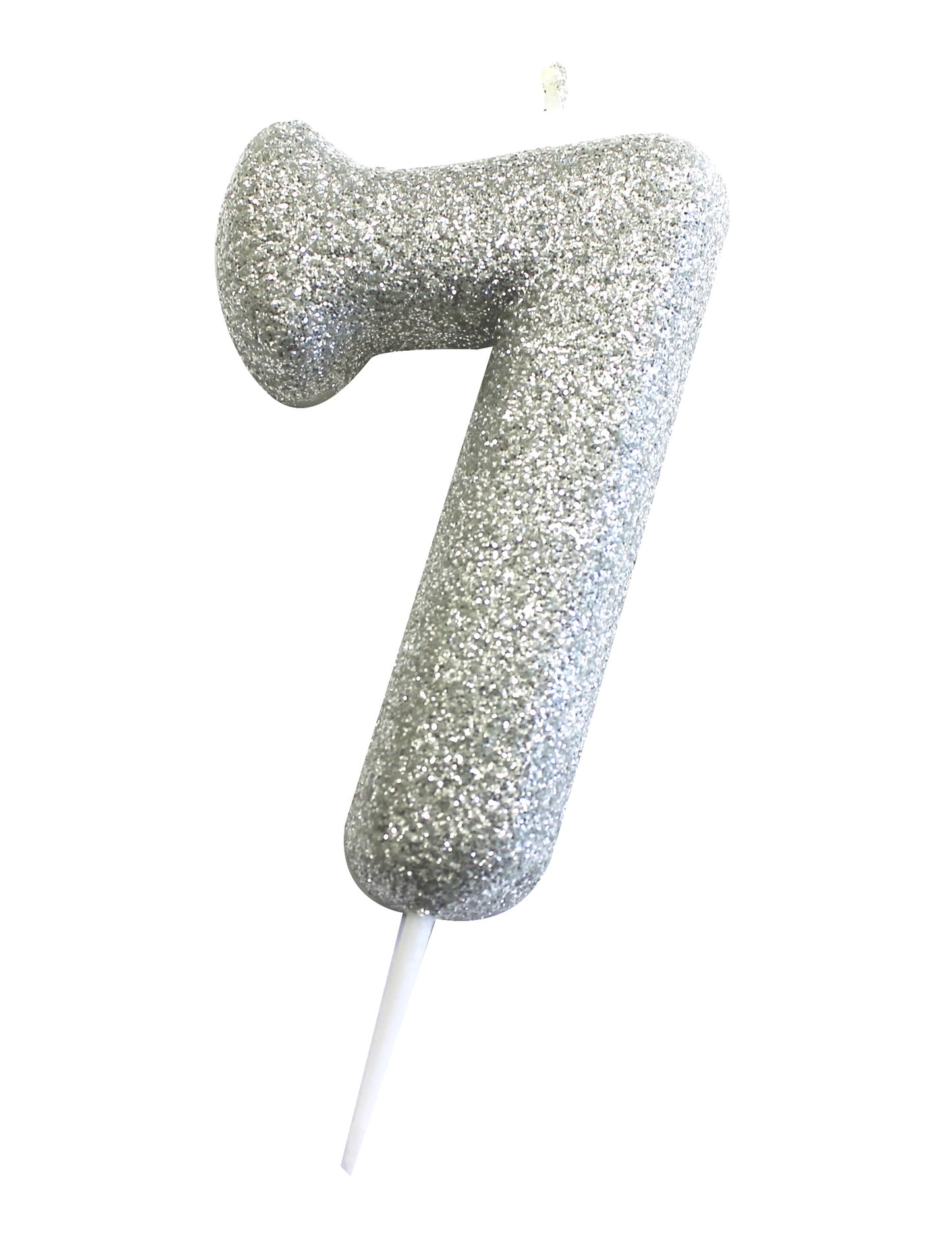 Lumânare argintie strălucitoare cu numărul 7 pe băț cm pentru tort