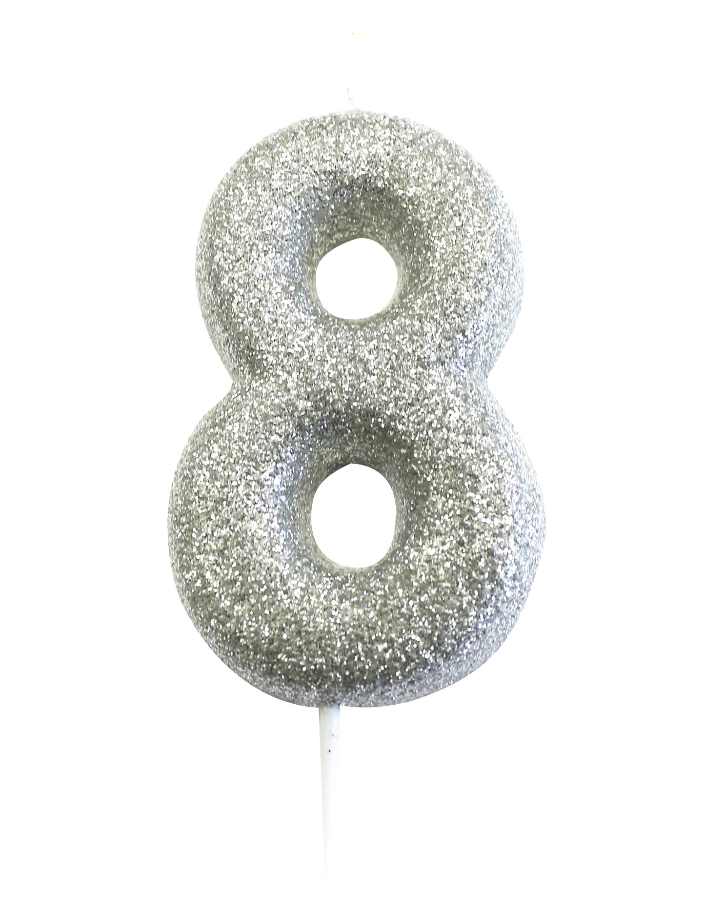 Bougie sur pique chiffre 8 pour gâteau d'anniversaire argent pailleté