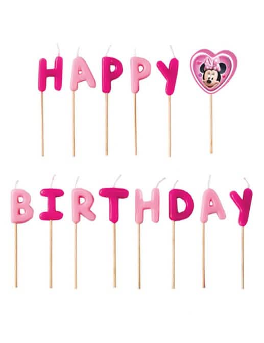 lumânări Happy Birthday Minnie pentru copil roz și fuchsia