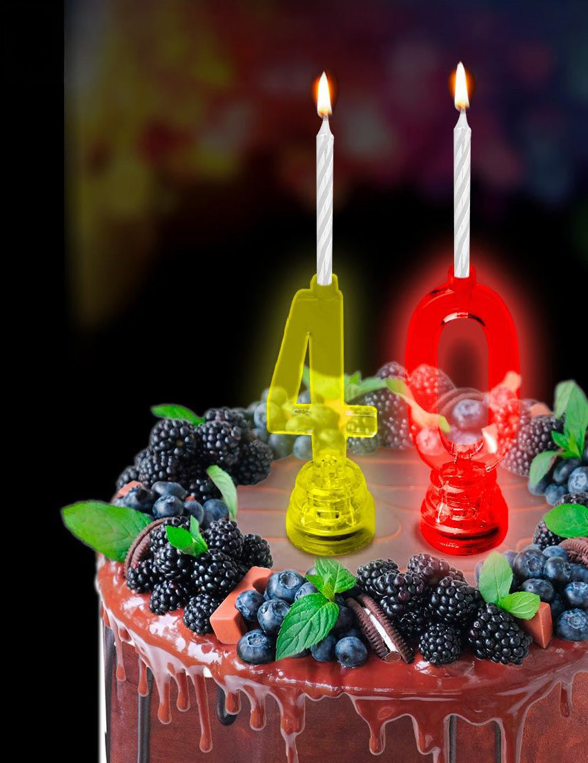 Mise en situation sur un gâteau de la bougie lumineuse LED chiffre 0