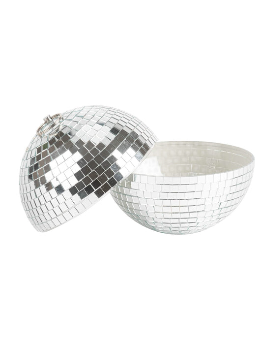 Glob disco suspendat din sticlă oglindită, argintiu, 16 cm, suprapunabil, decorațiune disco