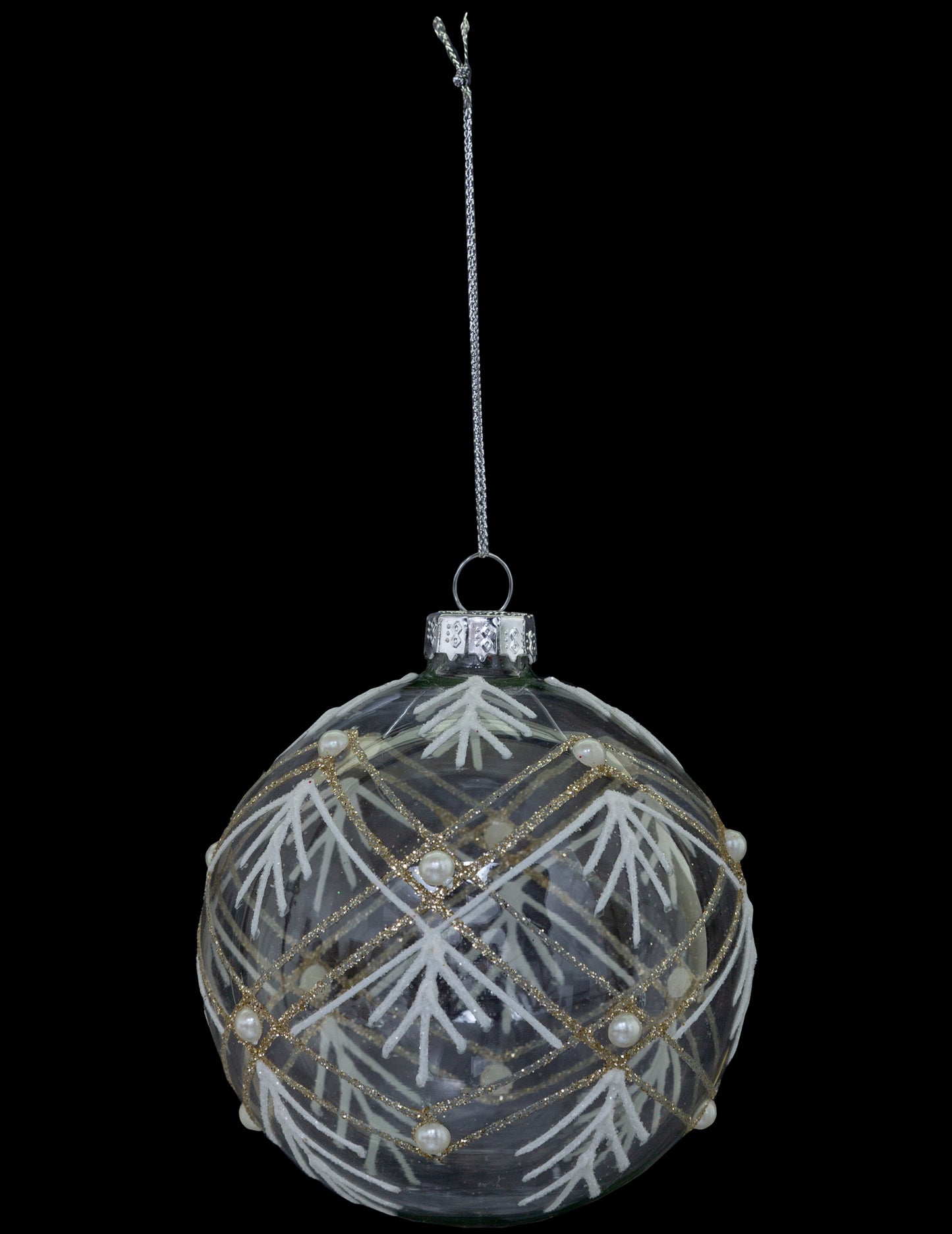Boule de noël géométrique pour décoration en verre blanc et or