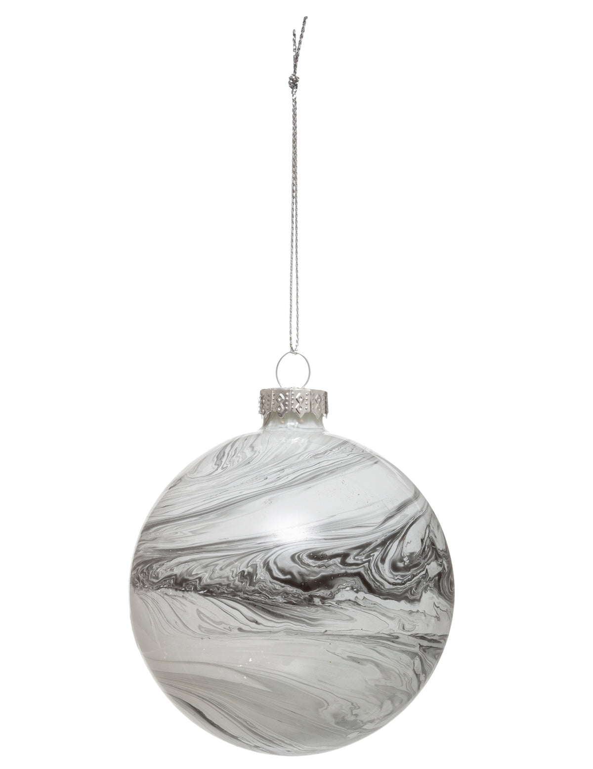 Boule de noël en verre effet marbre gris et blanc