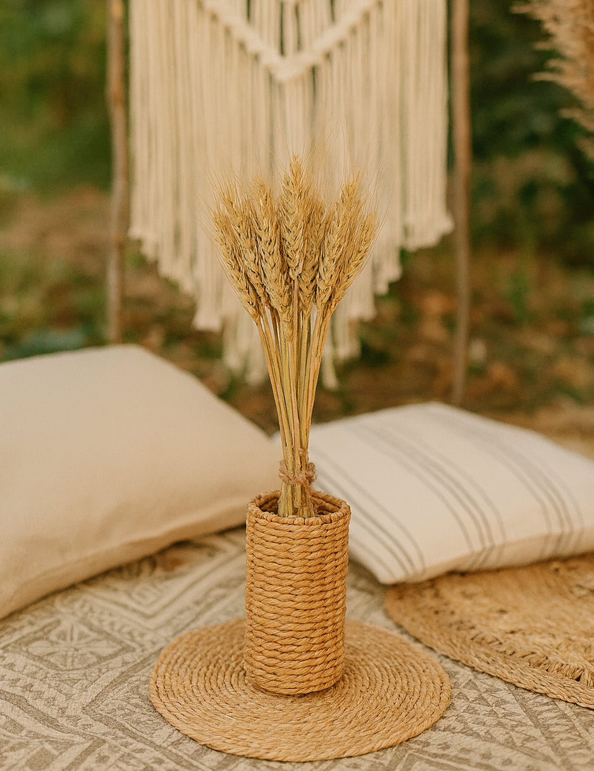 Aranjament boem al buchetului de spice de grâu natural