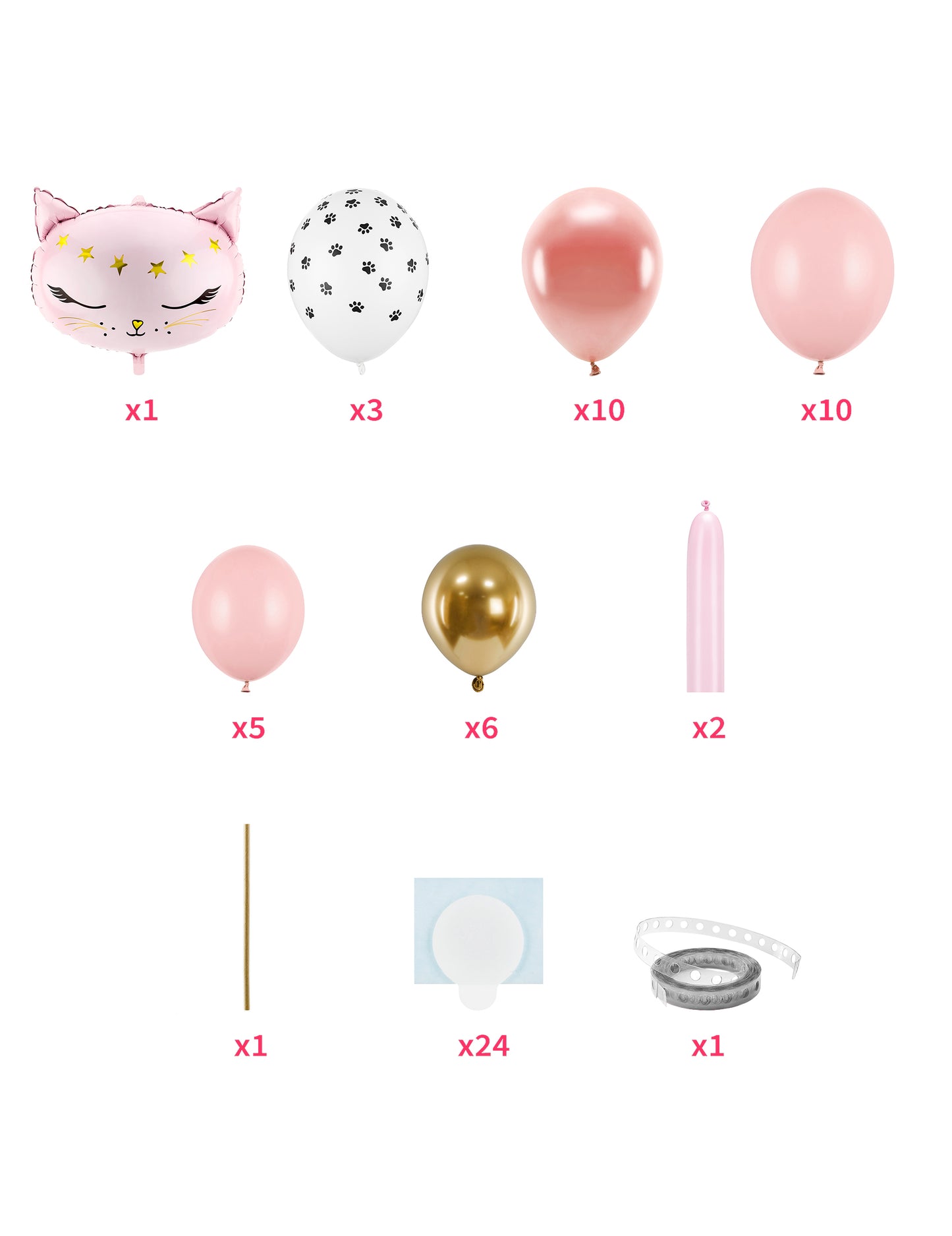 Buchet de baloane pisică roz 140 x 83 cm Set de 62 de piese