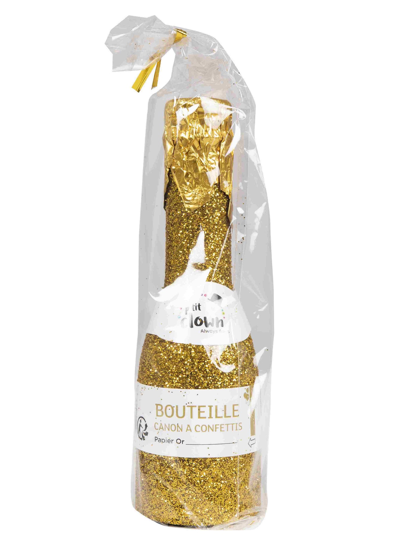 Bouteille dorée canon à confettis 16 cm