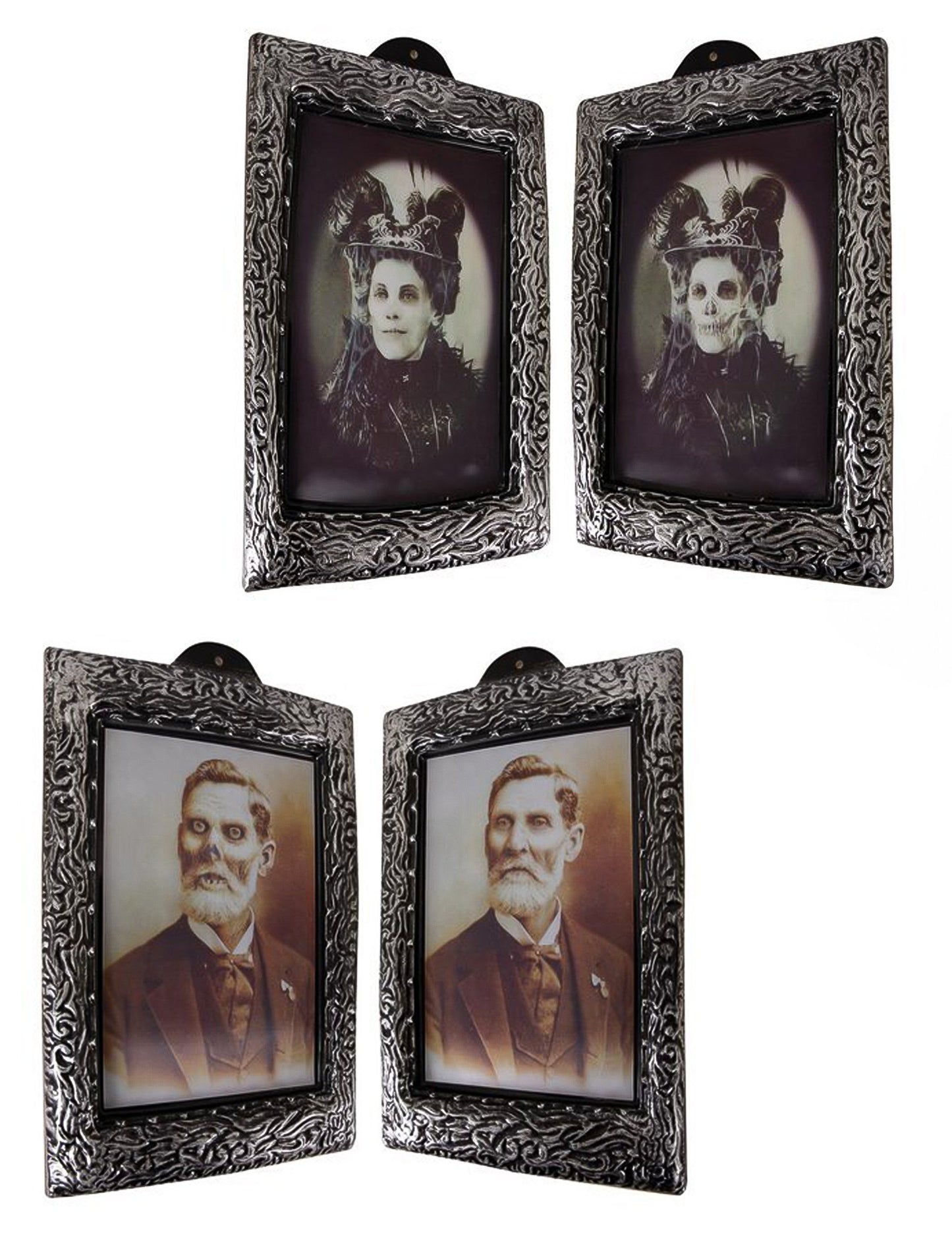 Cadru lenticular portret vampir Halloween pentru decorare argintie cu efect de transformare