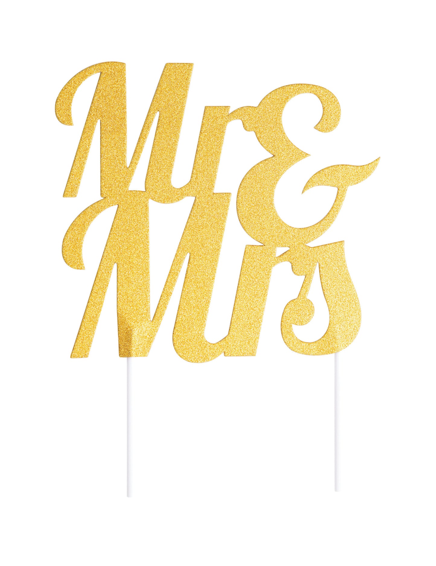Cake topper mr et mrs pour mariage doré pailleté