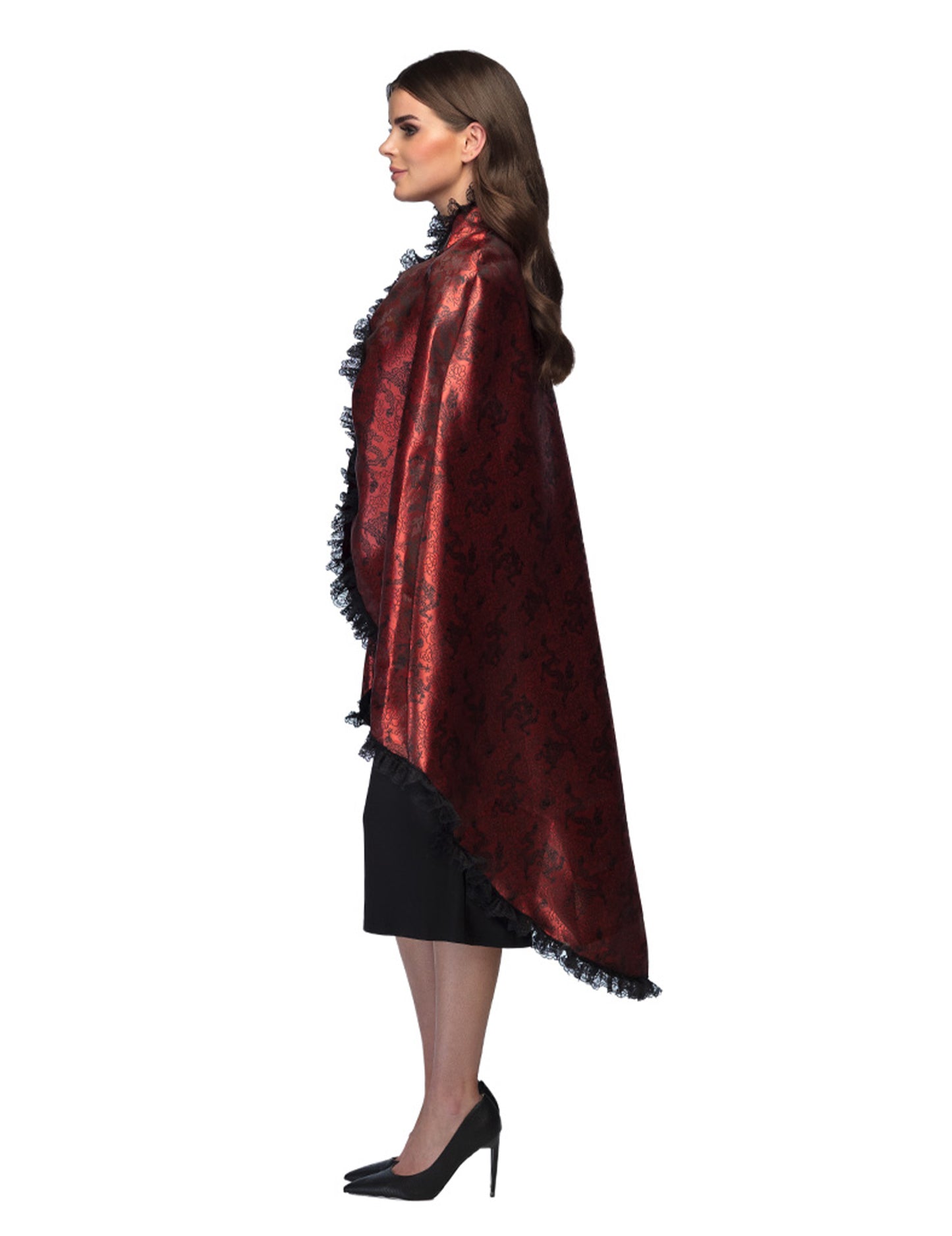 Cape vampir roșu cu dantelă pentru adulți
