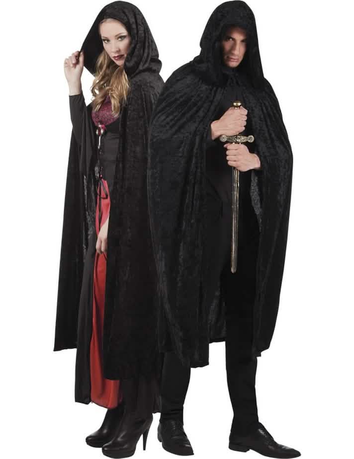 pelerină de halloween pentru adult neagră cu aspect de catifea