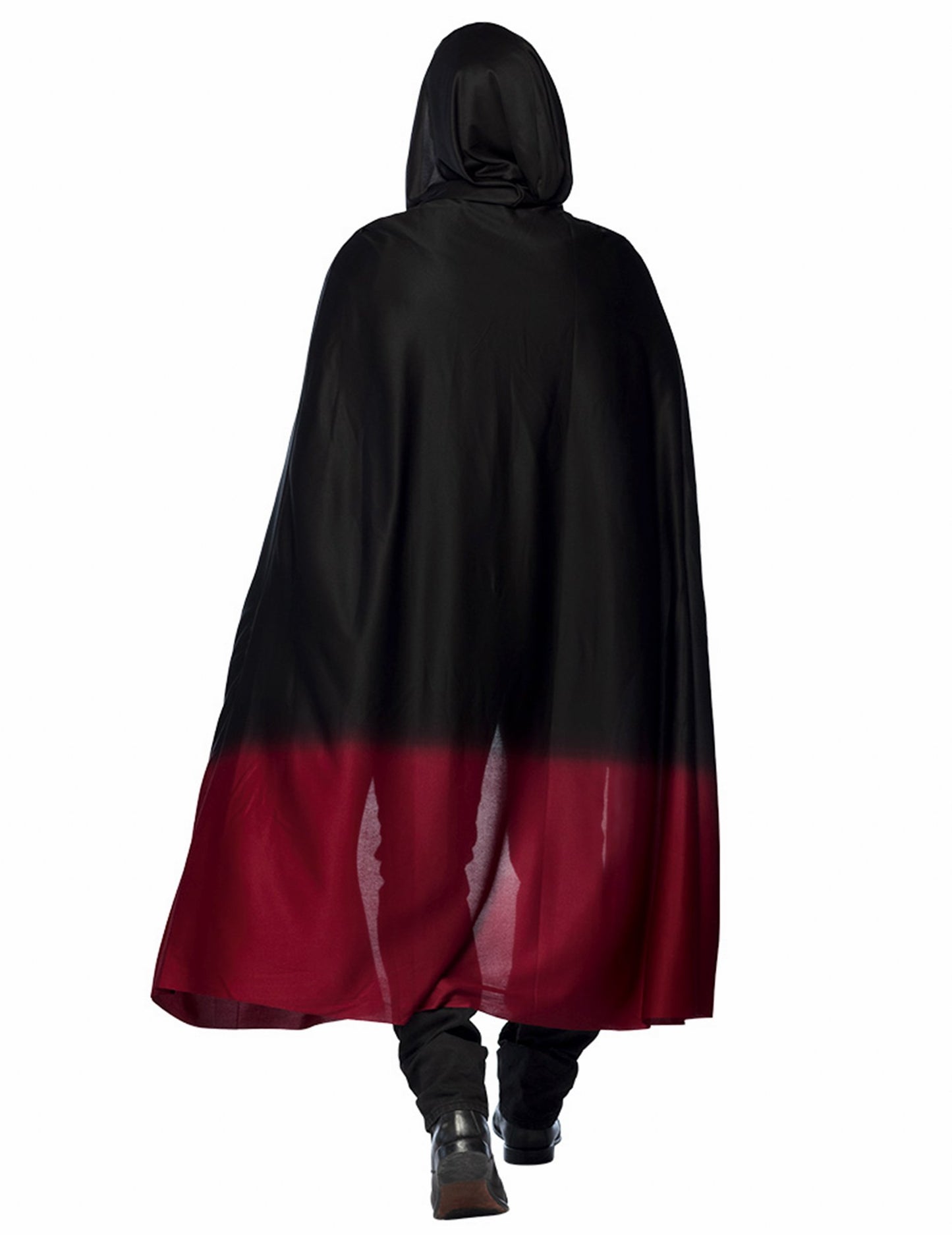 Vue de dos de la cape Halloween pour adulte noire avec dégradé rouge