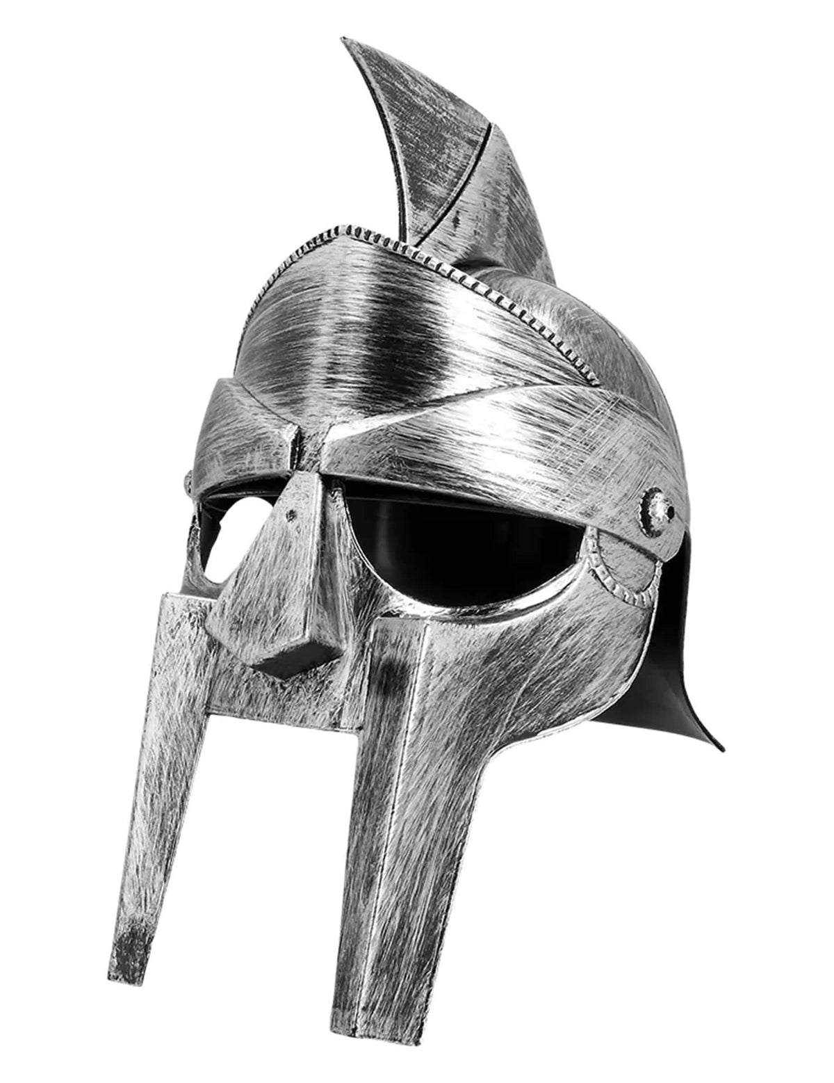 Vedere din trei sferturi din față a coifului armurii de gladiator