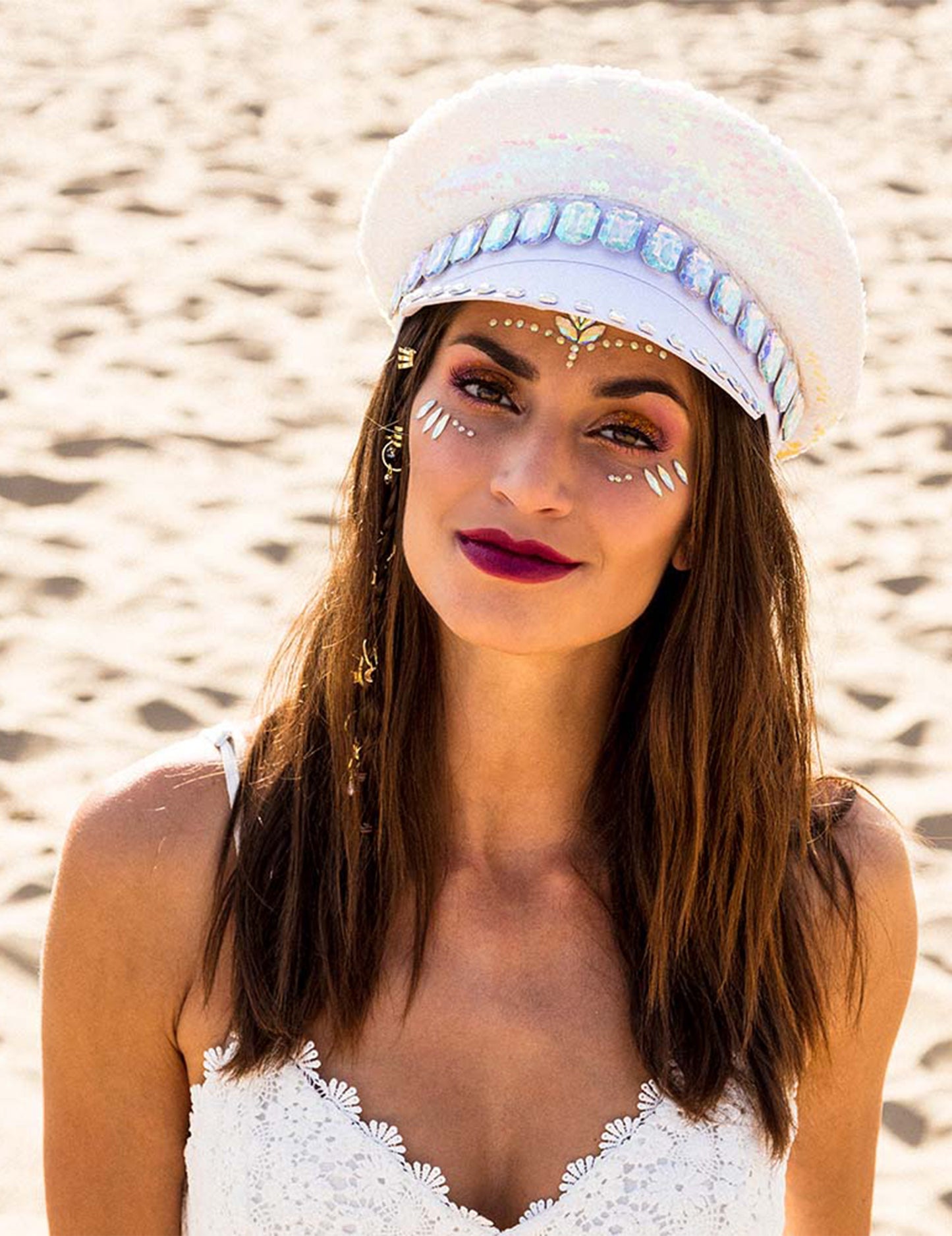 Pălărie de paiete reversibile și perle pentru adulți și alb