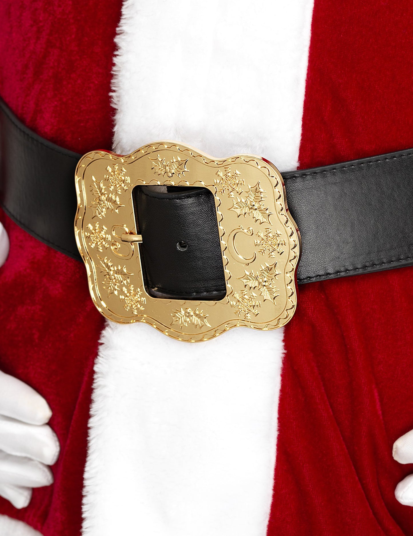 Ceinture de Père Noël luxe pour adulte noire avec boucle dorée à motifs