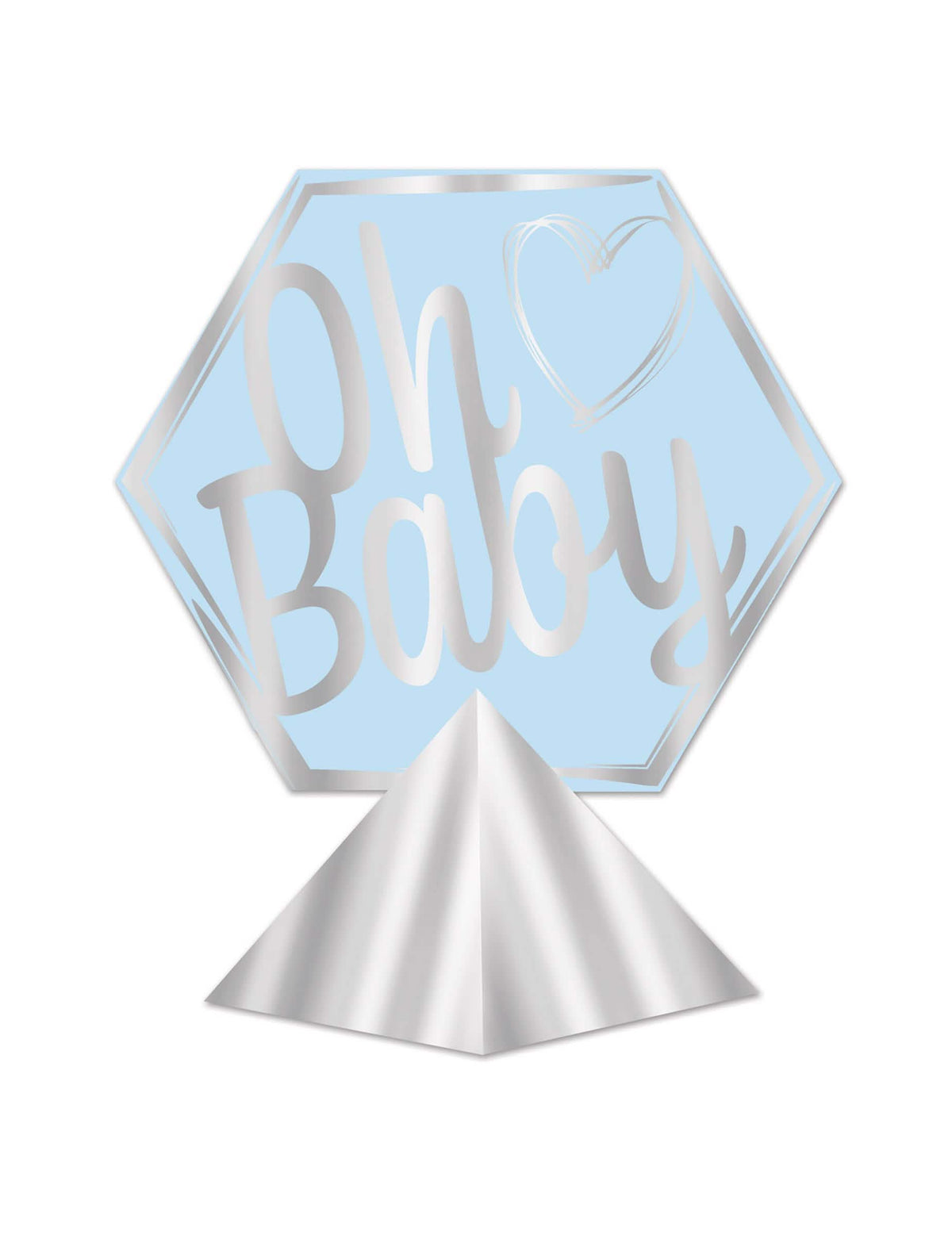 Centru de masă din carton Oh Baby pentru baby shower albastru și argintiu