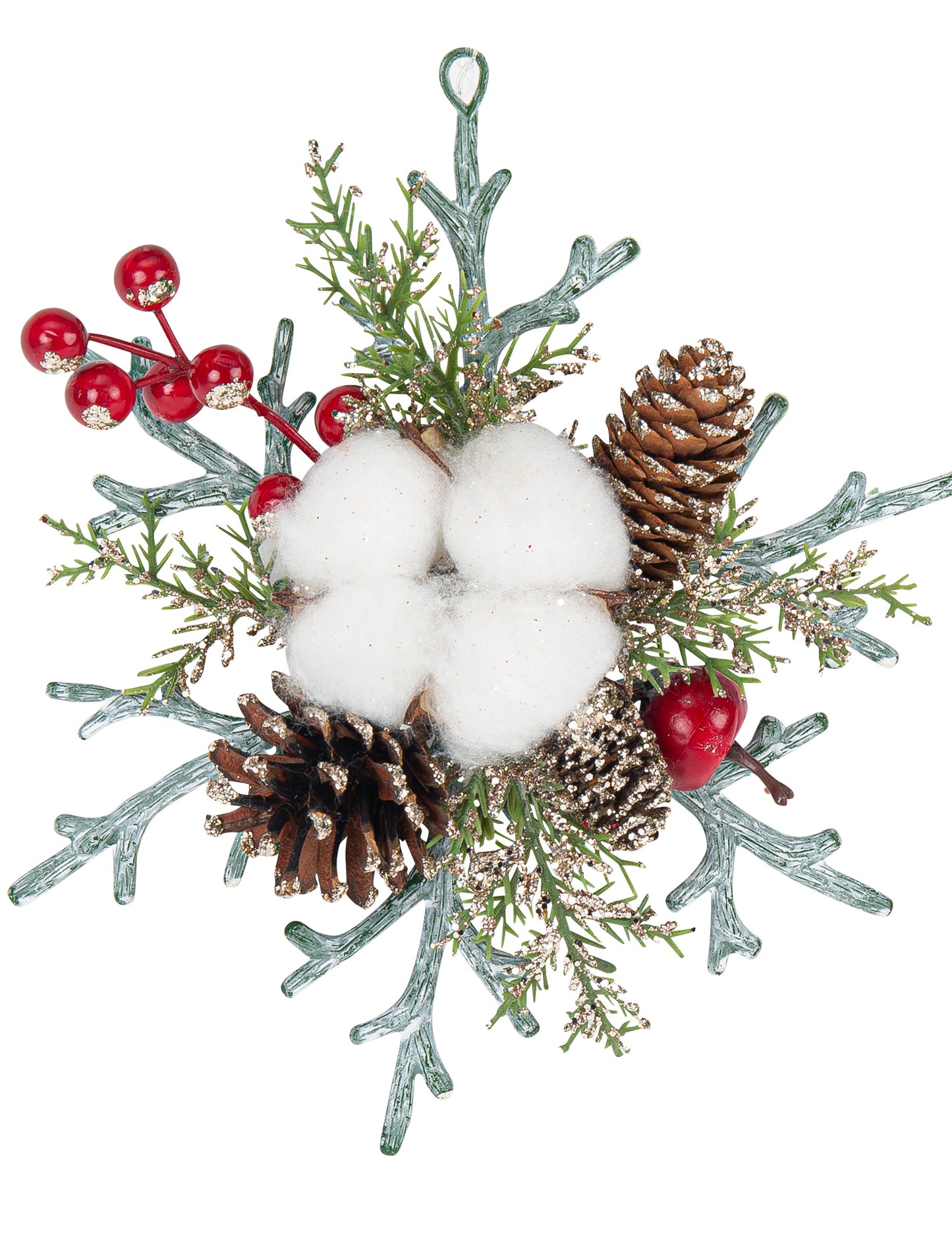 Centru de masă natural cu fulgi de nea și sclipici de șampanie, 19,5 cm a atârna