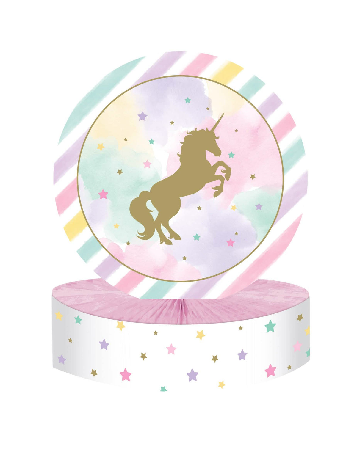 Centru de masă din carton cu unicorni aurii și roz