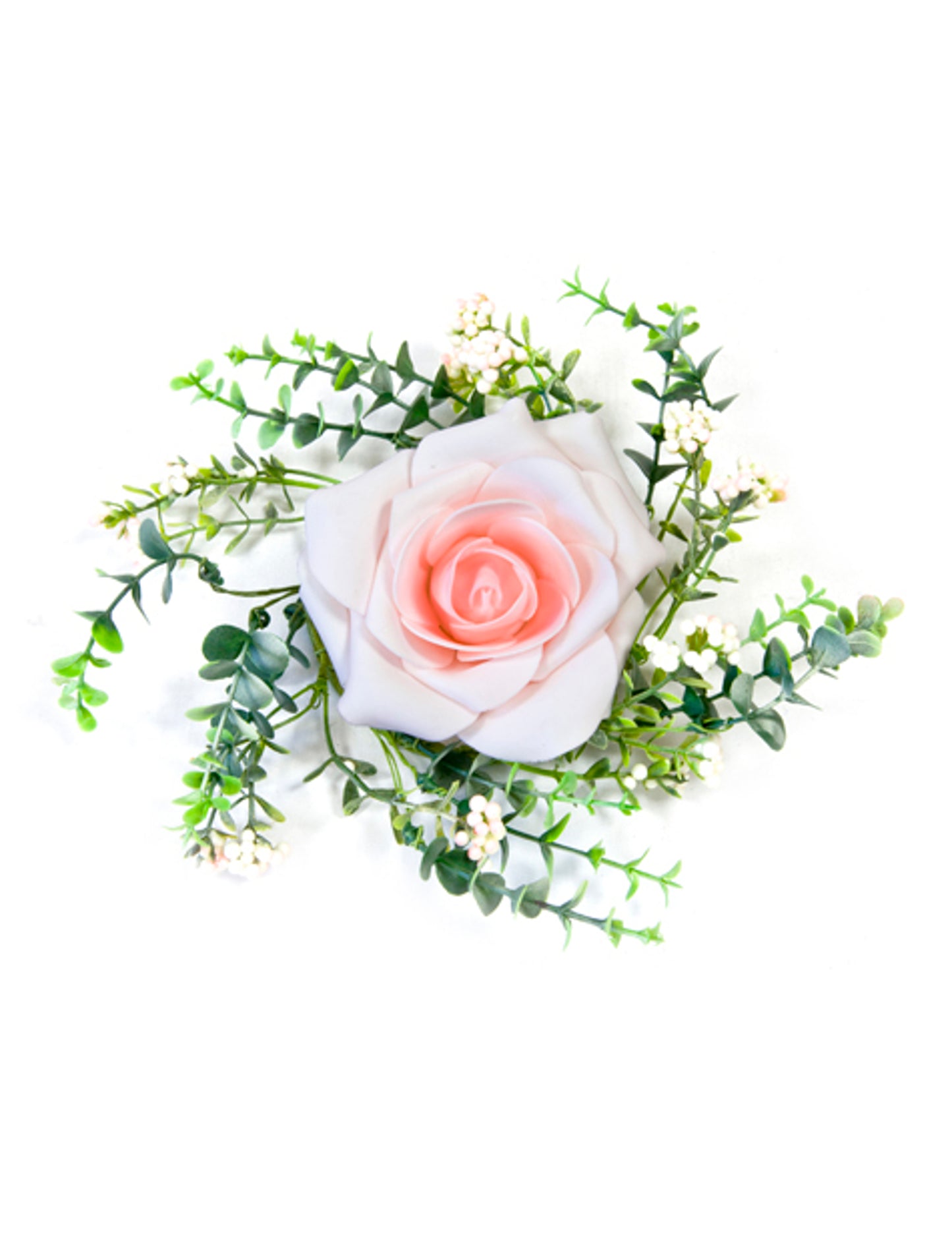 Aranjament central roz și frunziș roz 18 cm nuntă la țară