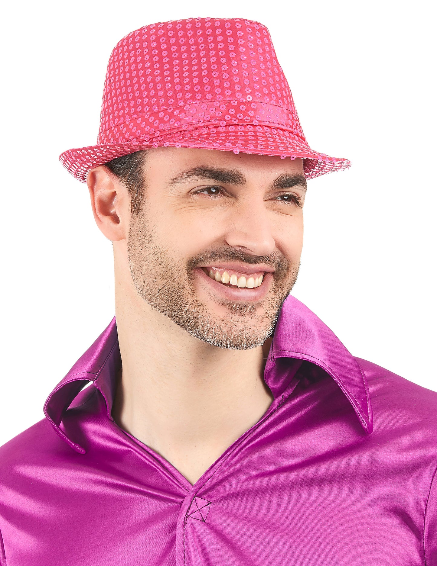 Pălărie borsalino cu paiete roz fluorescente