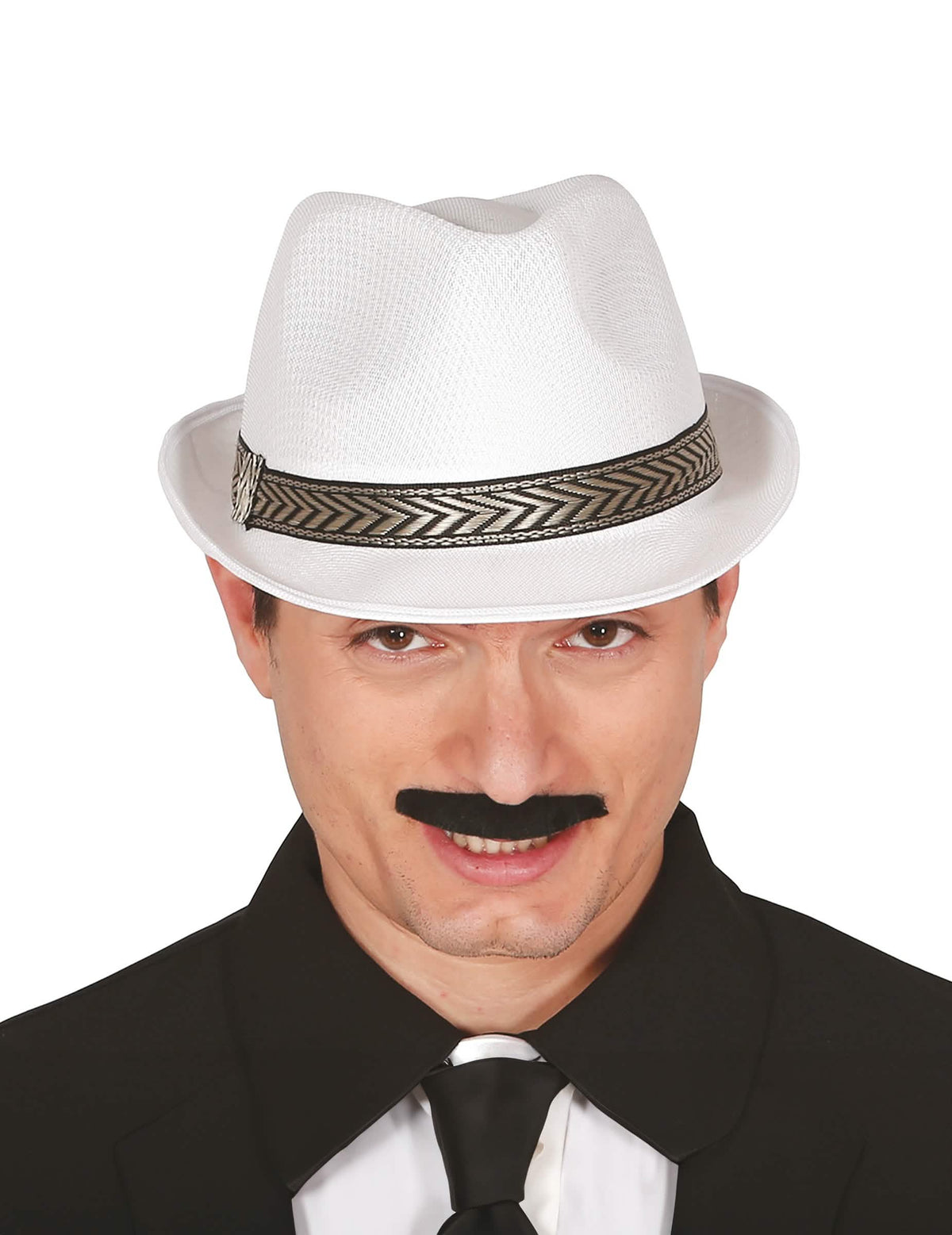 Vedere din față a pălăriei borsalino trilby pentru adult alb