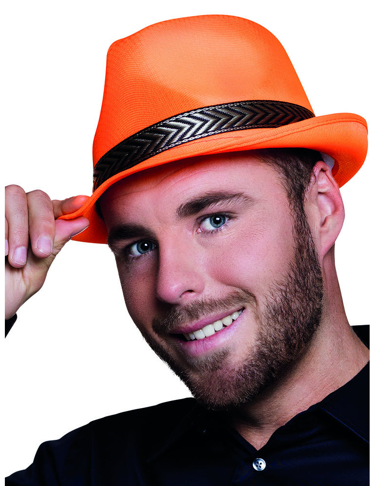 Chapeau borsalino trilby orange fluo adulte