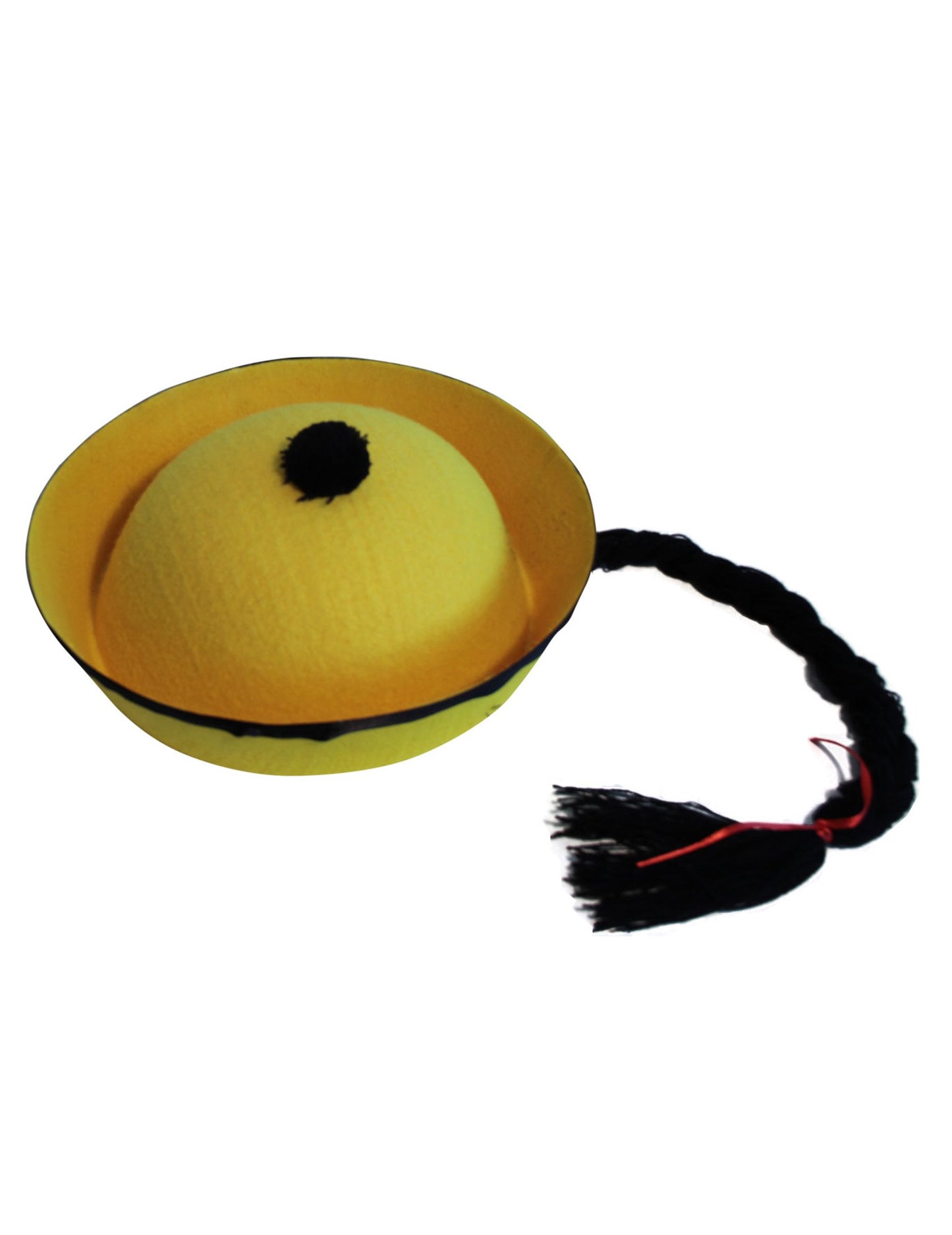 Pălărie chineză pentru adult galbenă cu împletitură neagră