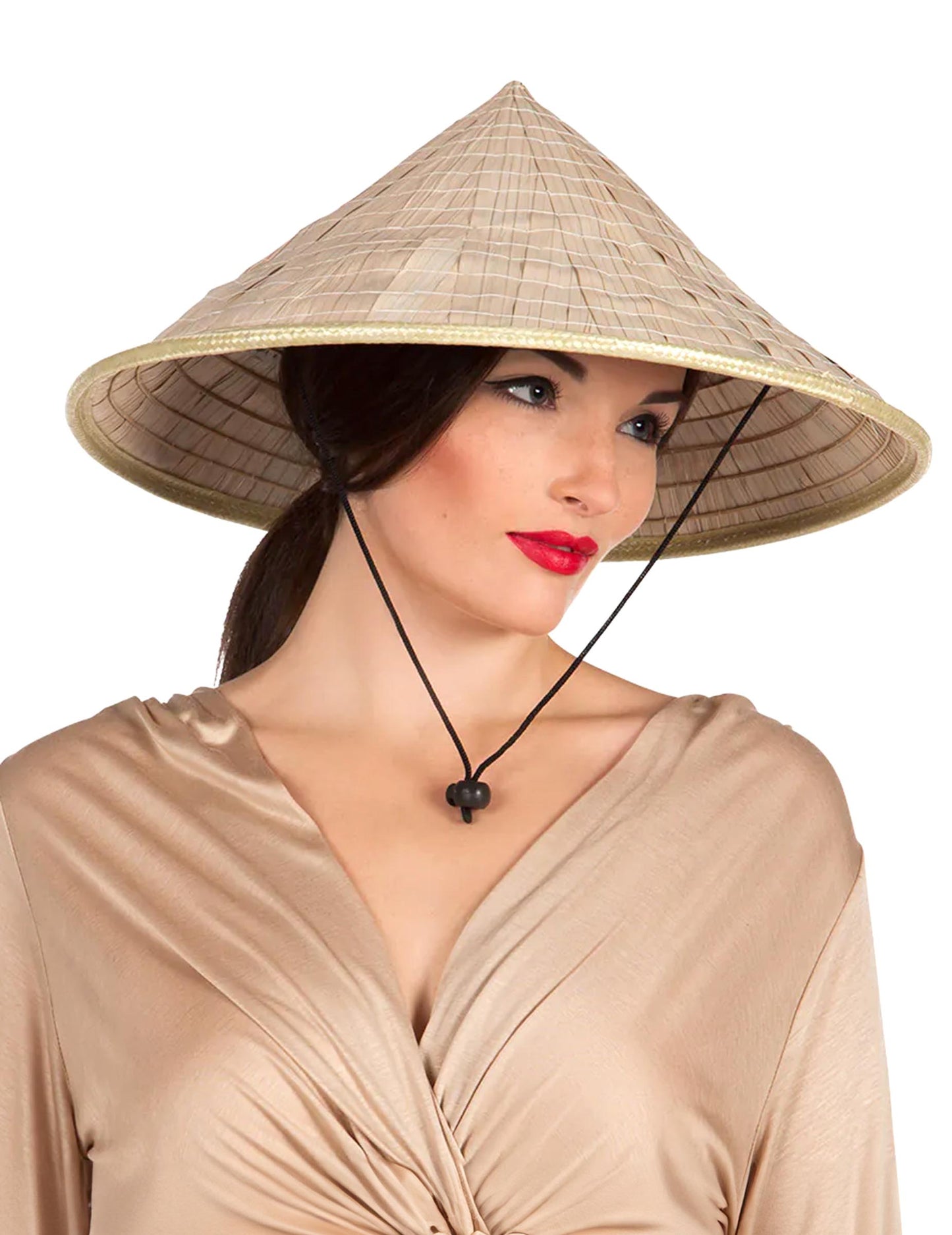 Pălărie chinezescă pentru adulți din paie naturală cu cordon negru