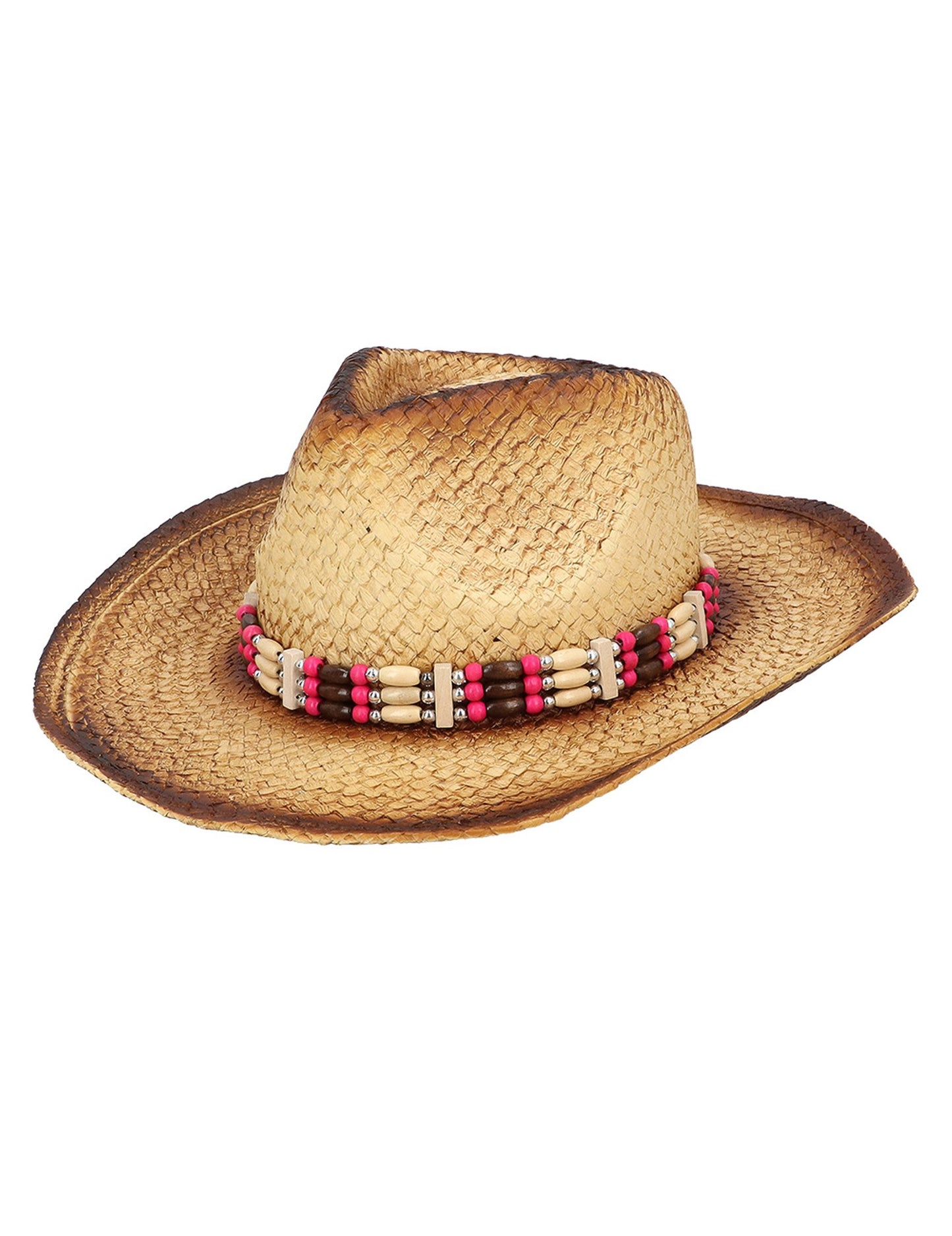 Chapeau Cowboy en paille avec perles adulte