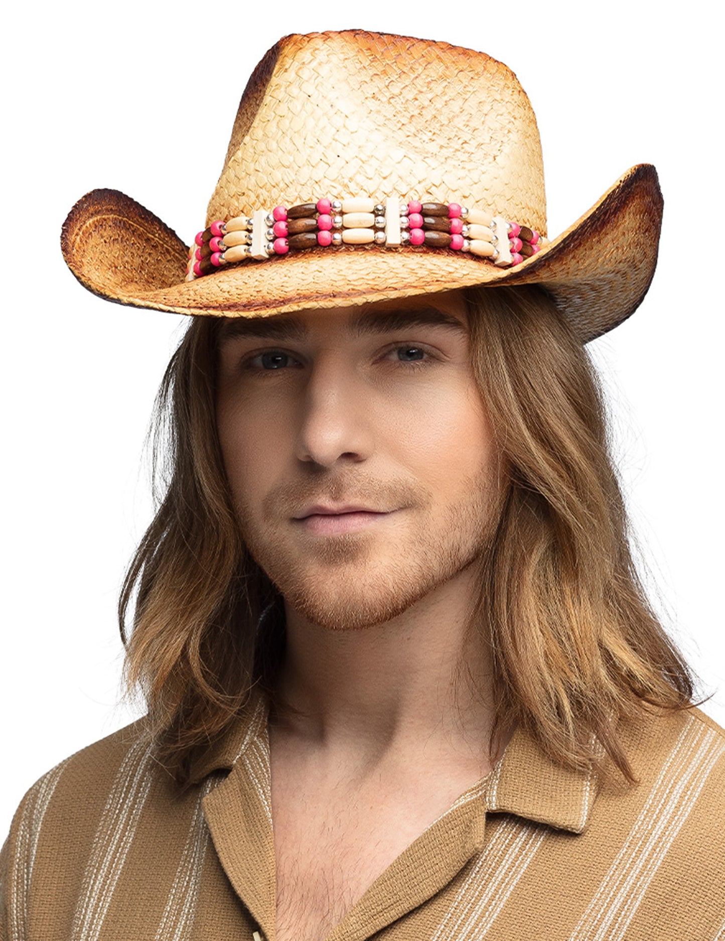 Chapeau Cowboy en paille avec perles adulte