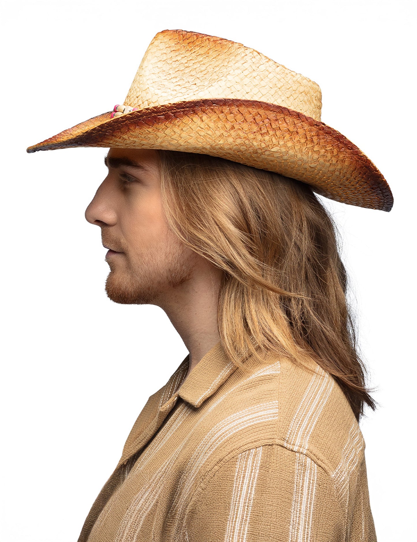 Chapeau Cowboy en paille avec perles adulte