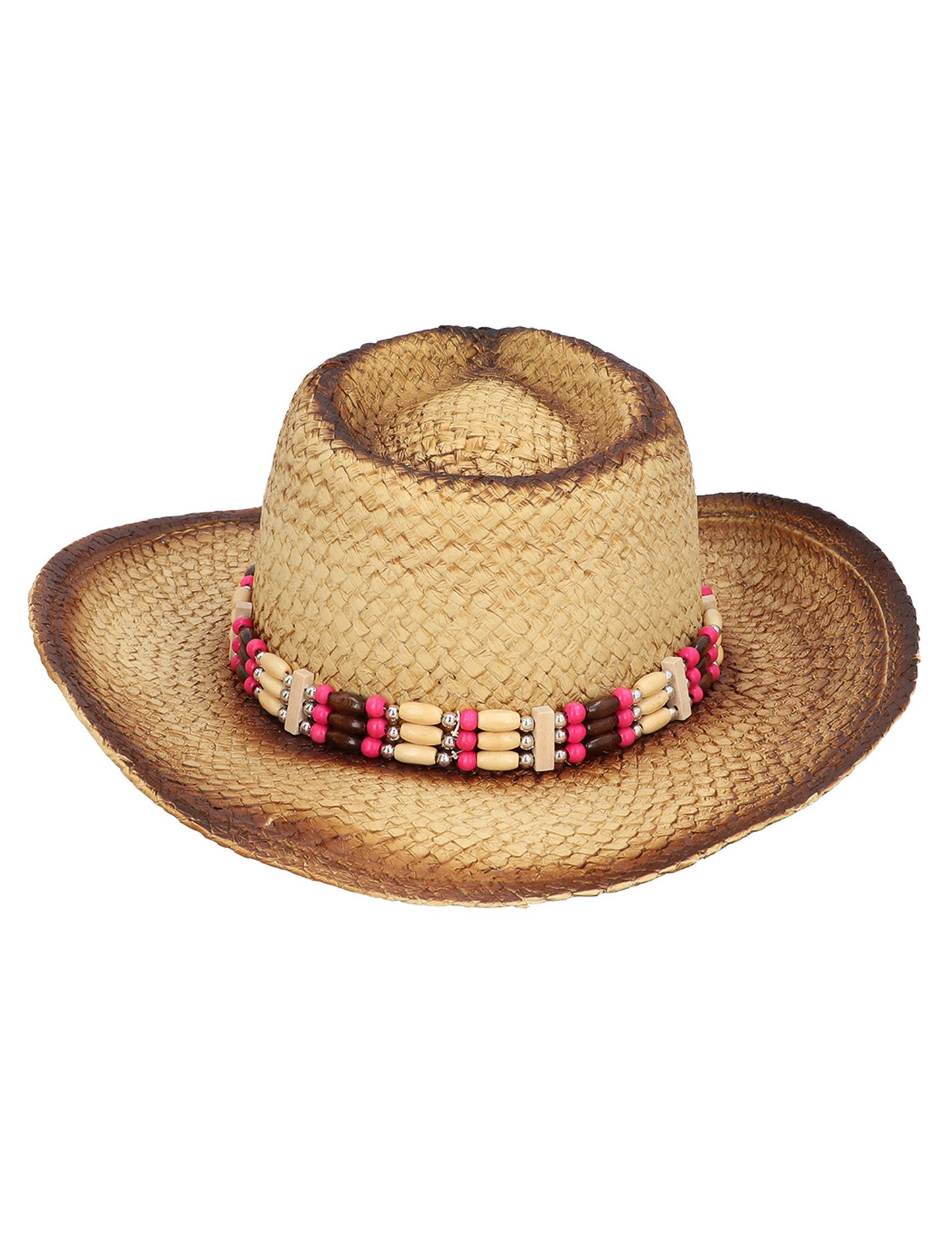 Chapeau Cowboy en paille avec perles adulte
