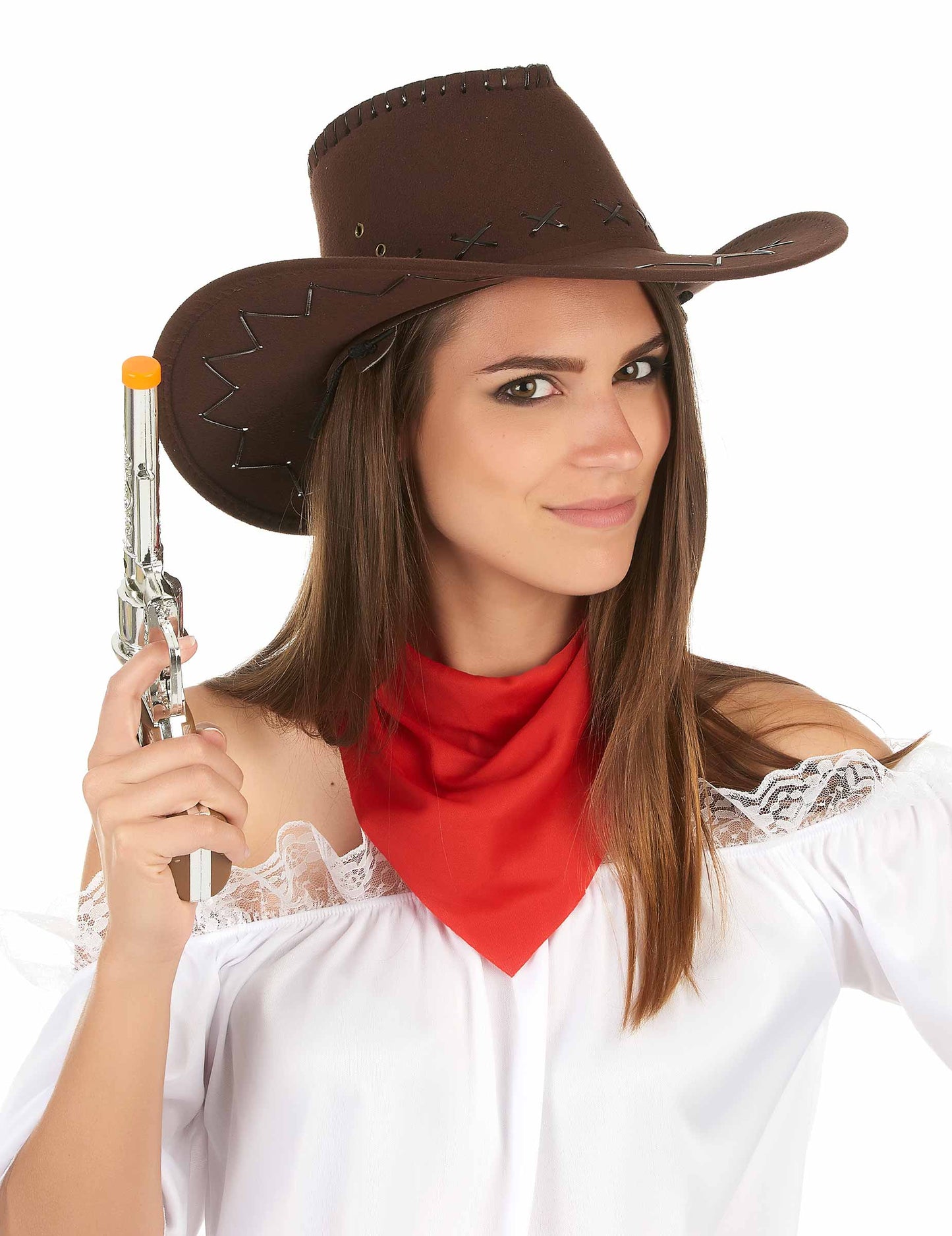 Vedere purtată cu bandană și pistol fals al pălăriei de cowboy