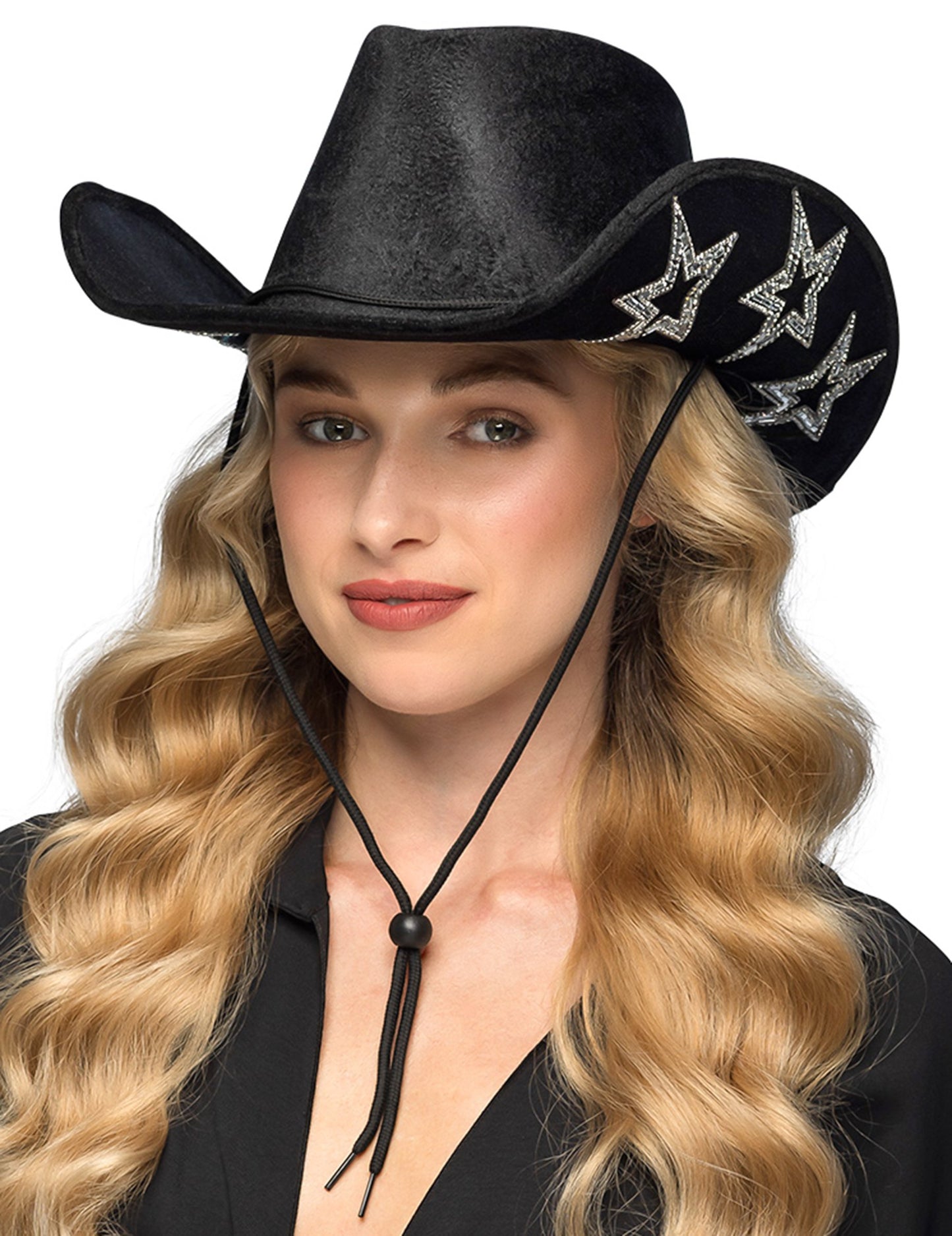 Chapeau Cowboy noir avec étoiles argentées adulte