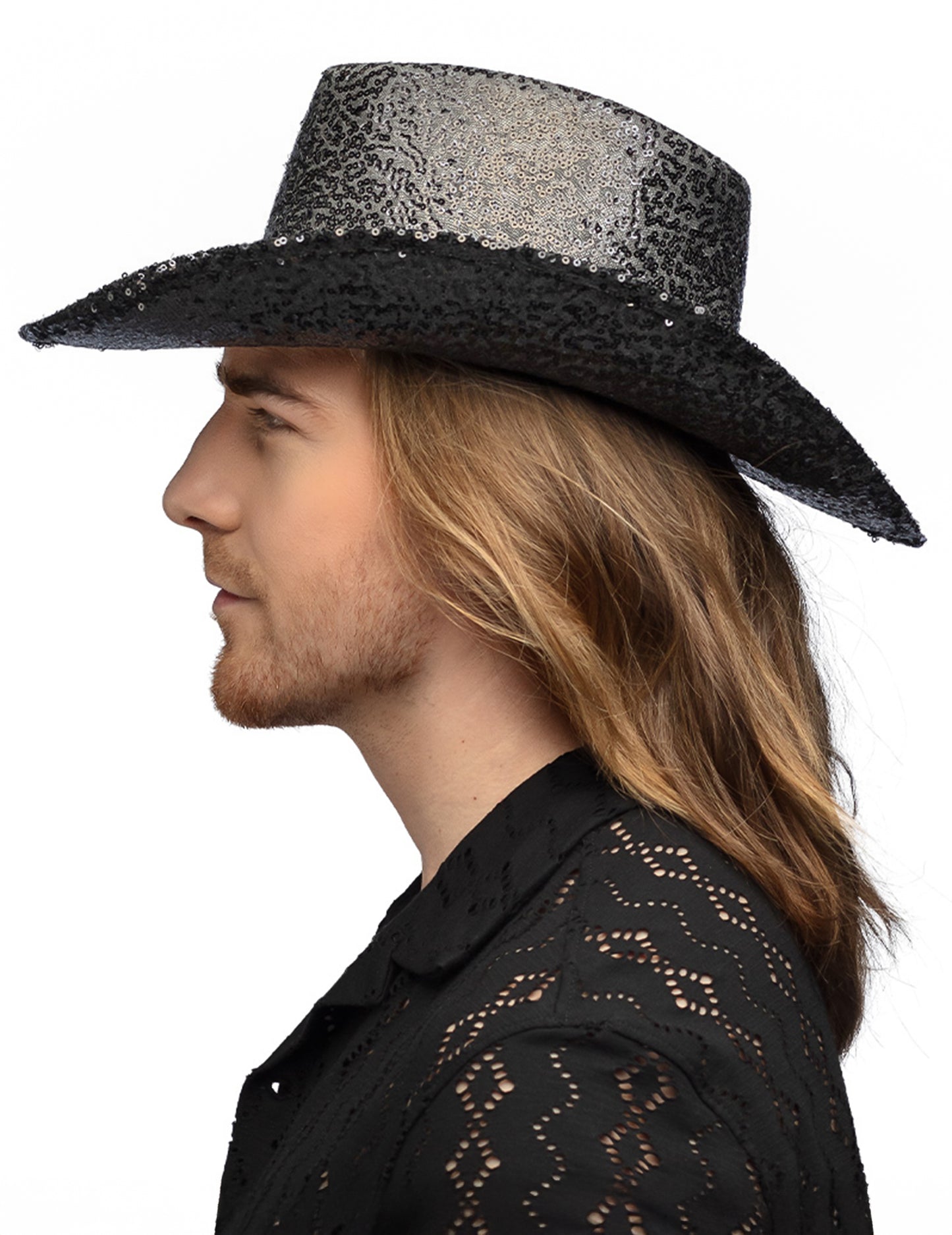 Chapeau Cowboy noir avec paillettes adulte