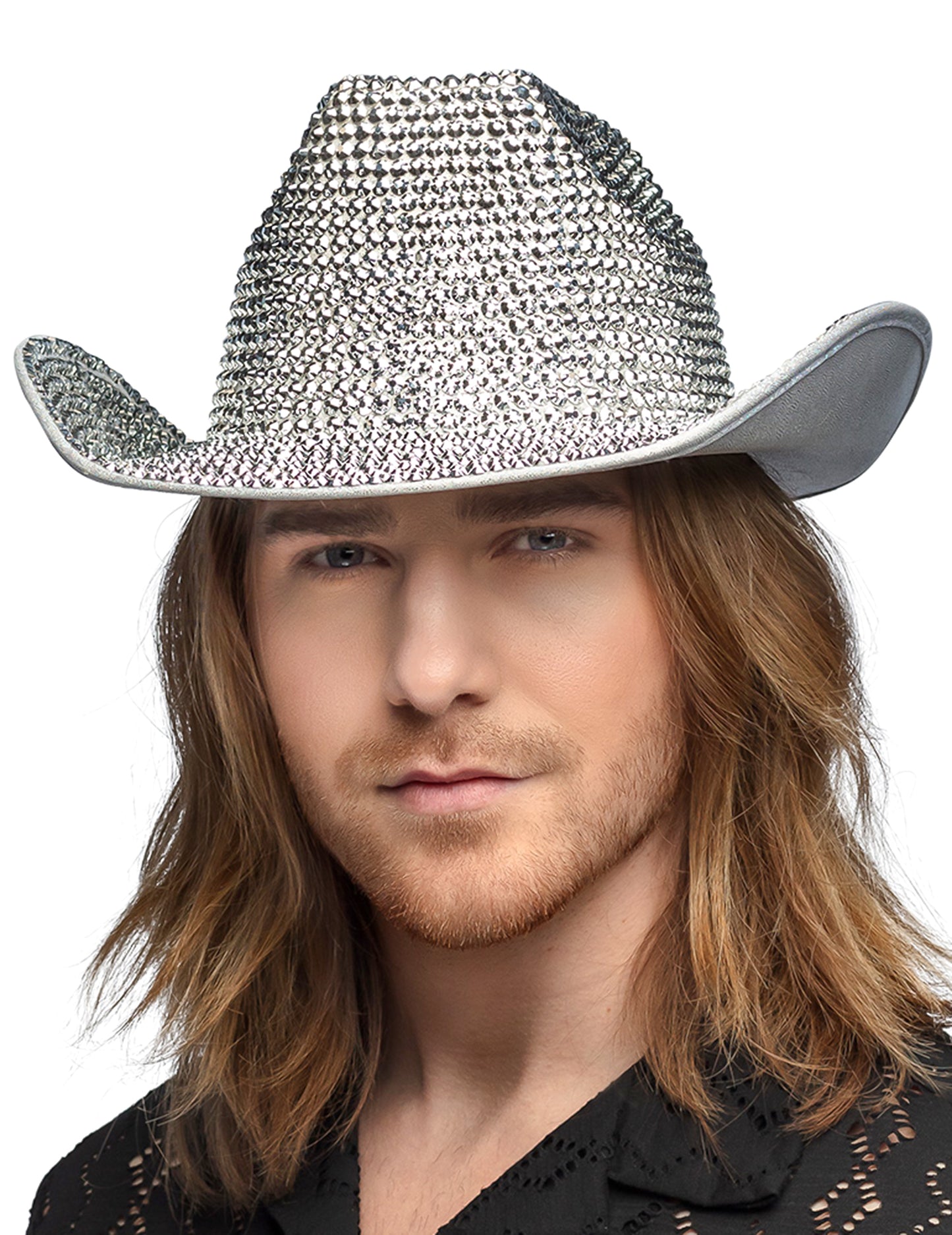 Chapeau Cowboy strass argenté adulte