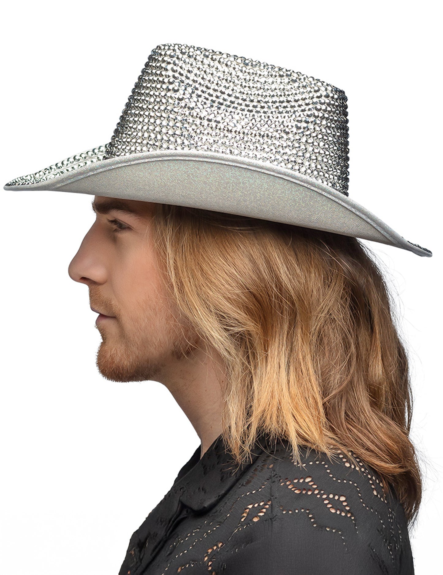 Chapeau Cowboy strass argenté adulte
