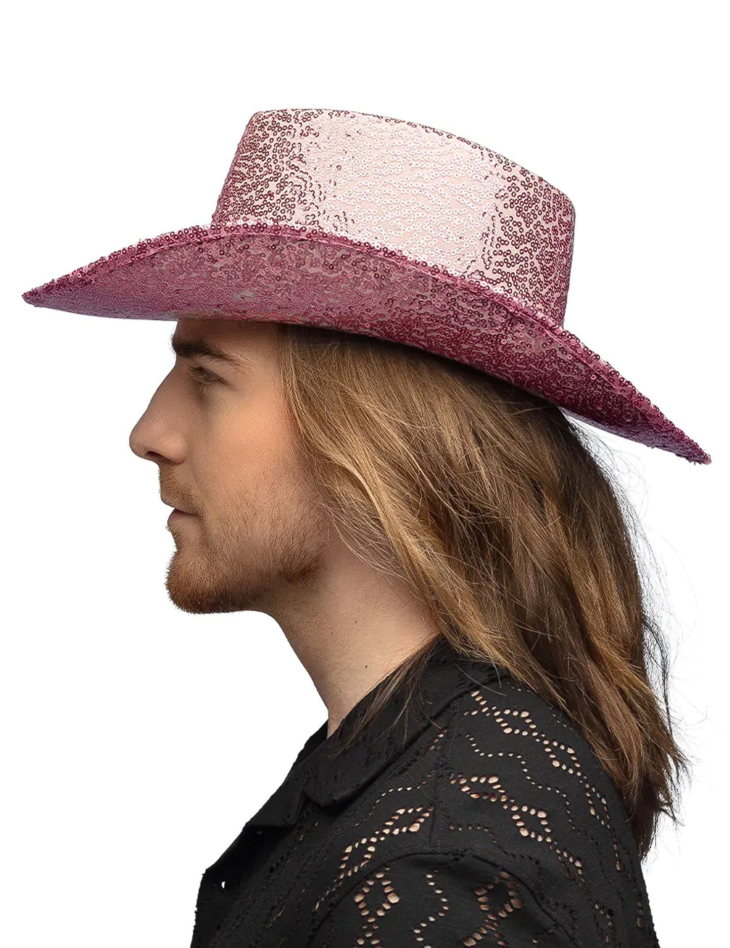 Pălărie de cowboy cu paiete roz deschis pentru adulți
