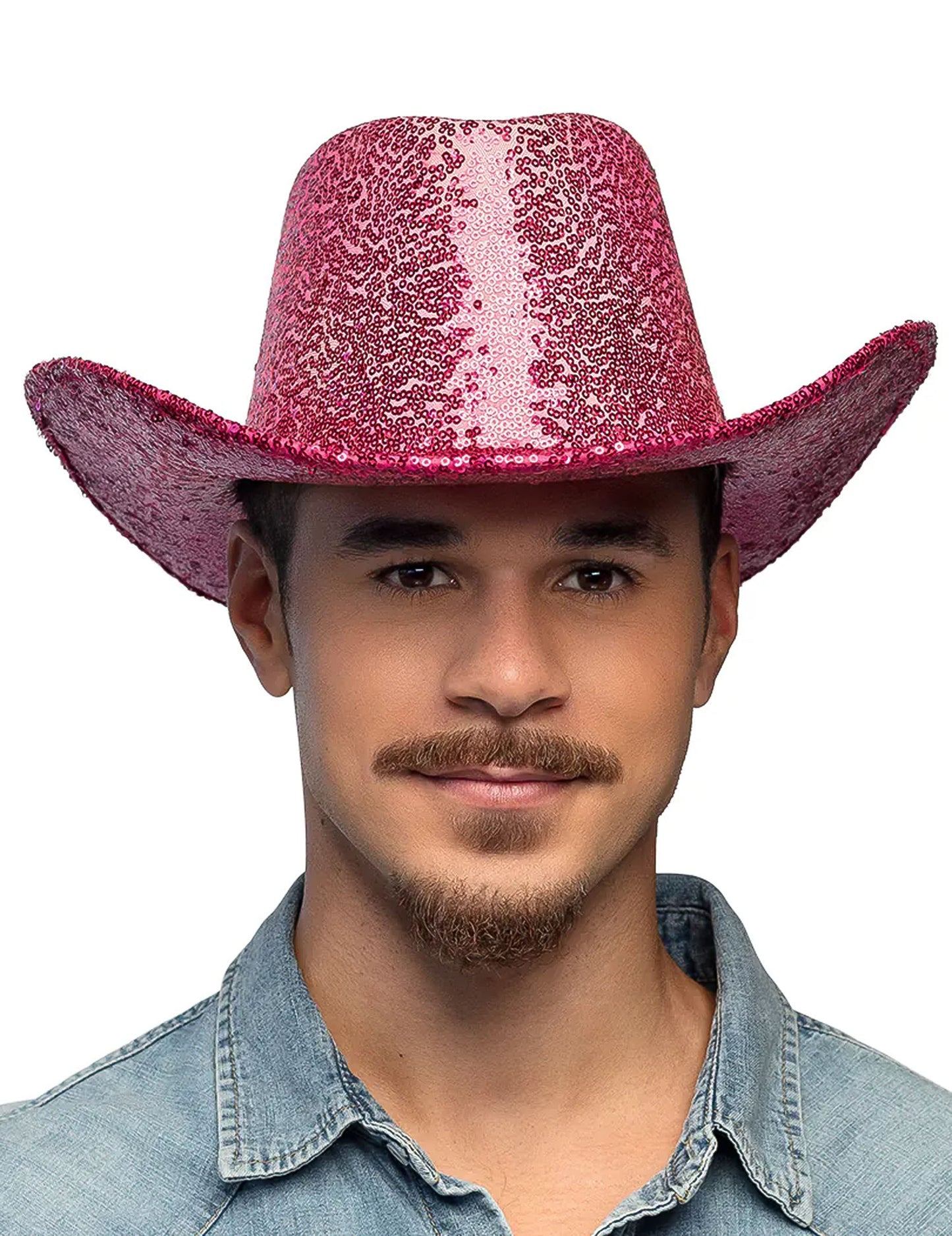Pălărie de cowboy cu paiete roz fucsia pentru adulți