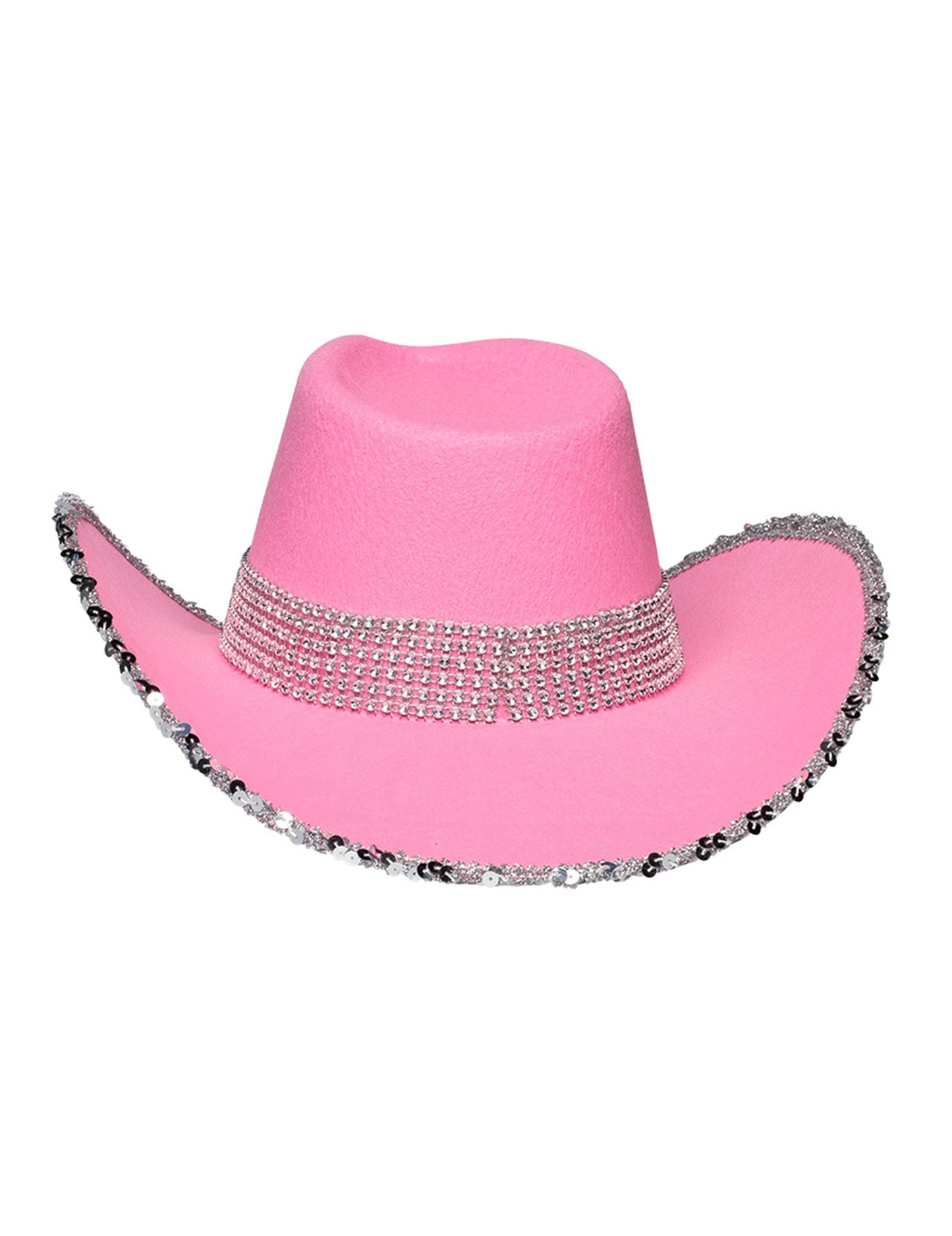 Pălărie de cowboy roz deschis pentru adulți cu strasuri