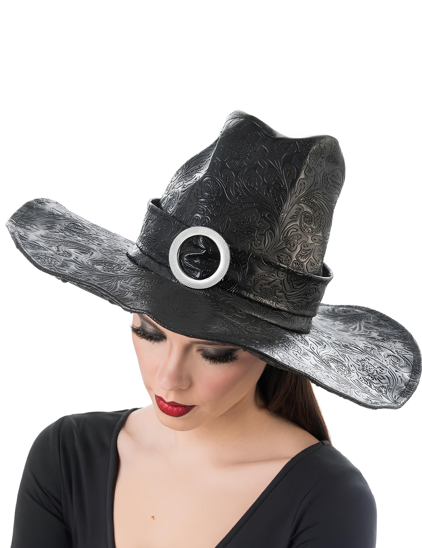Chapeau de sorcière en simili cuir texturé noir