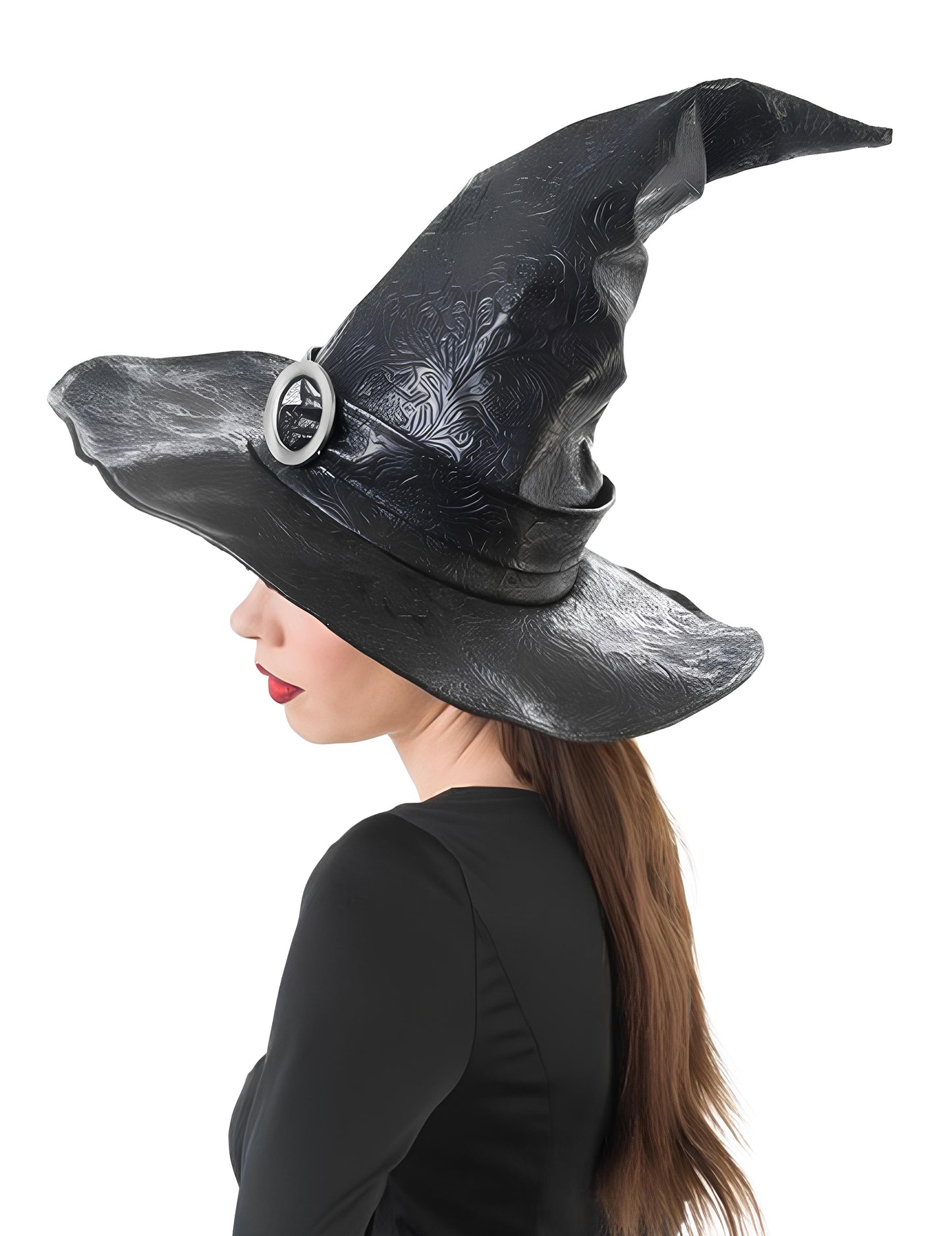 Chapeau de sorcière en simili cuir texturé noir