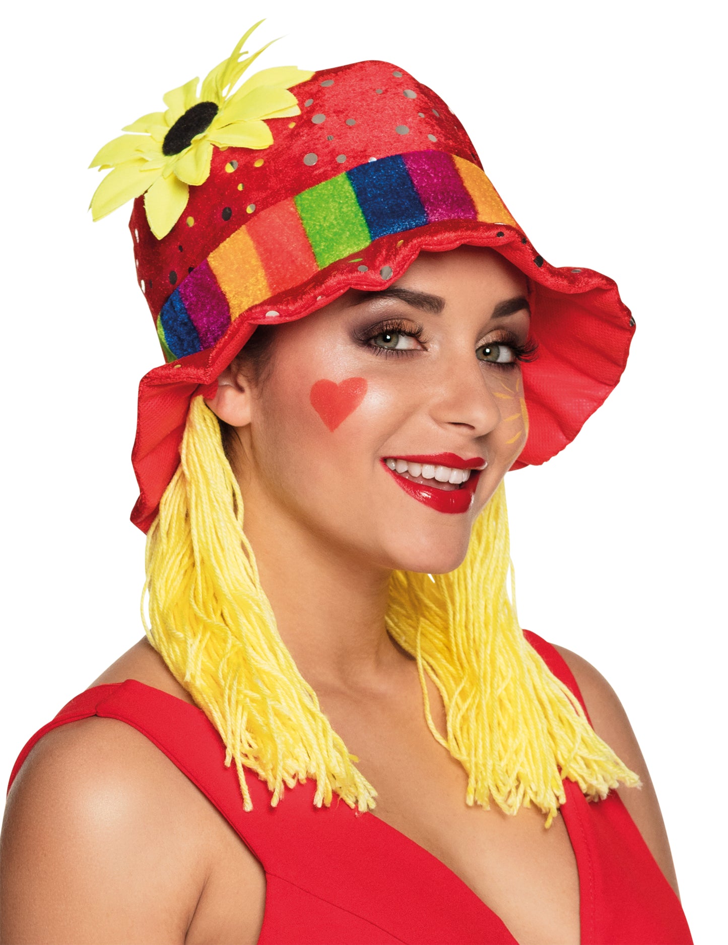 Pălărie de top roșu cu floarea -soarelui