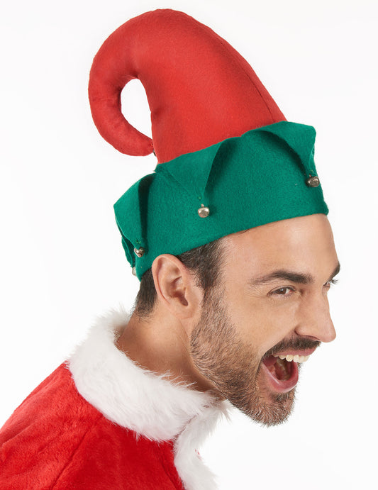 Vue de profil du chapeau de lutin avec grelots de Noël