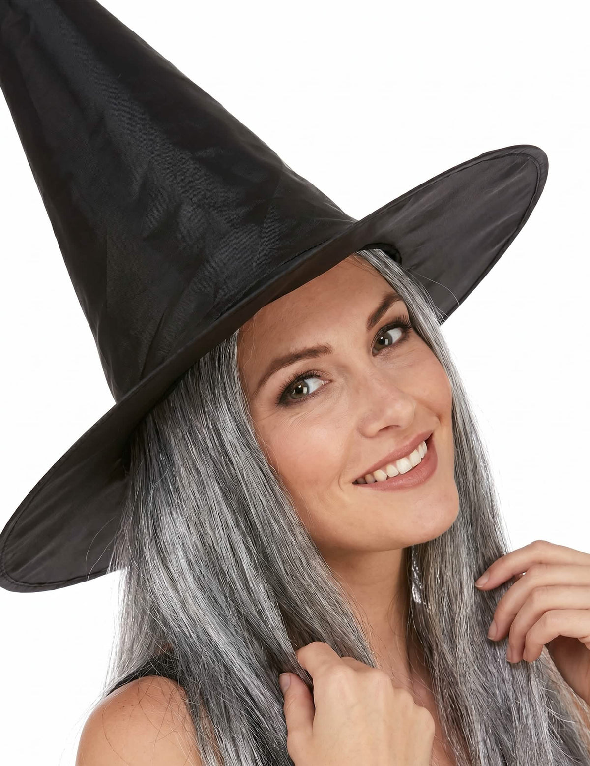 Pălărie vrăjitoare neagră cu părul de Halloween pentru adulți
