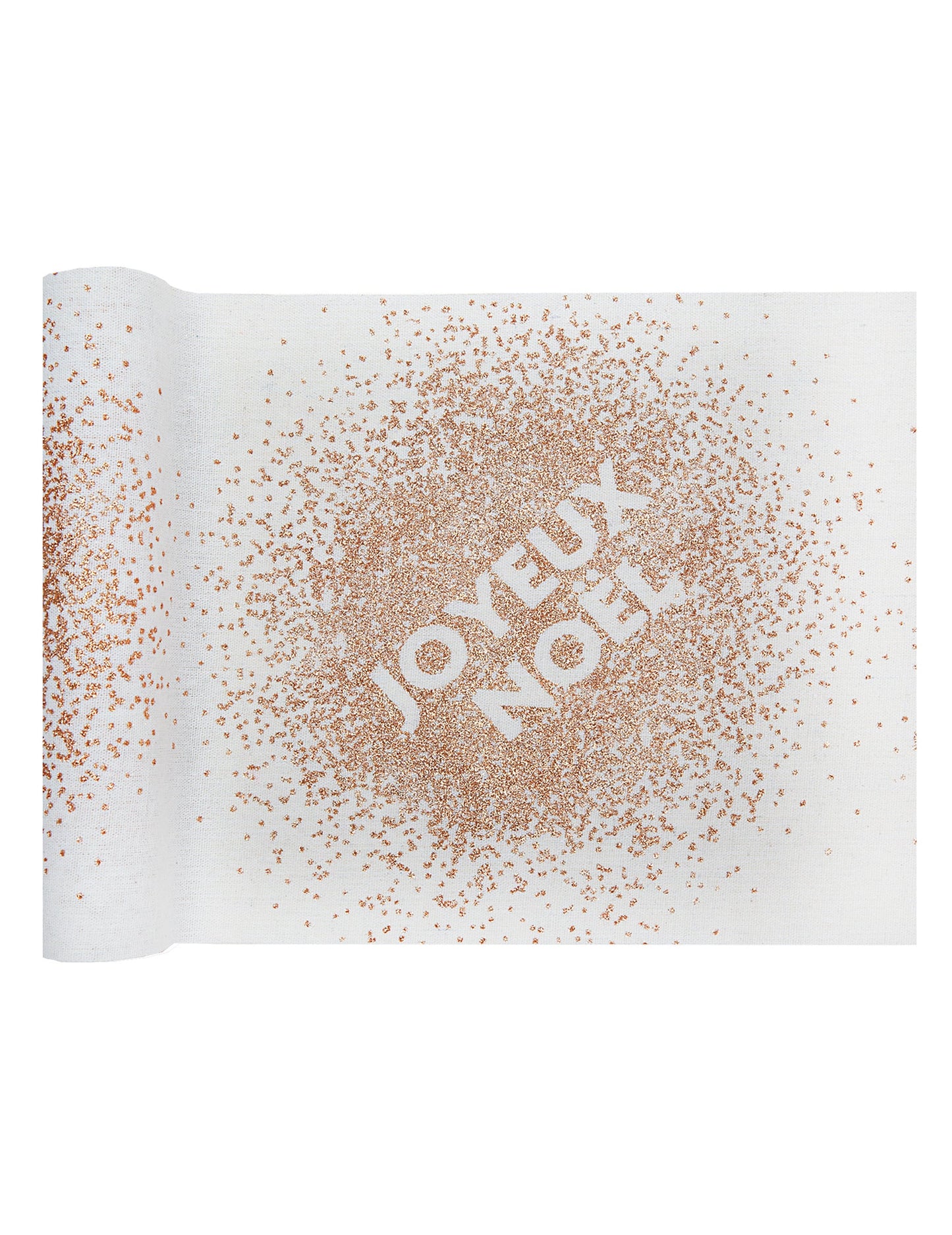 Chemin de table Joyeux Noël en coton blanc et paillettes rose gold