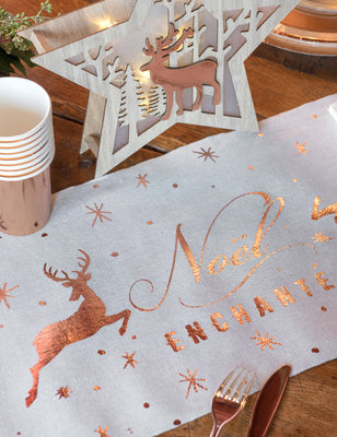Covor de masă din bumbac cu motive de Crăciun fermecat, auriu-roșu, 3m x 28 cm motive de cerbi